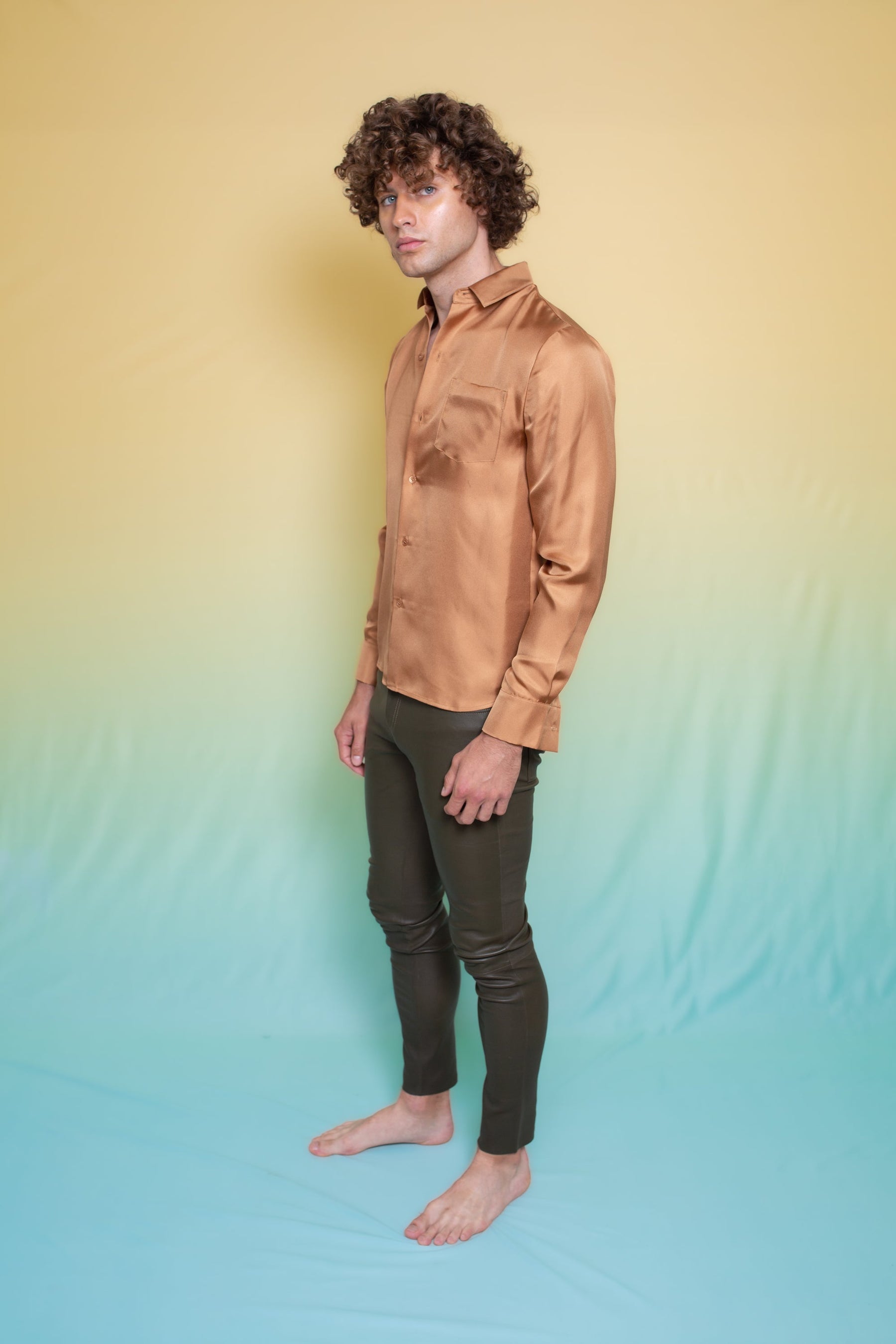 Ruben Long Sleeve Silk Shirt Toffee 