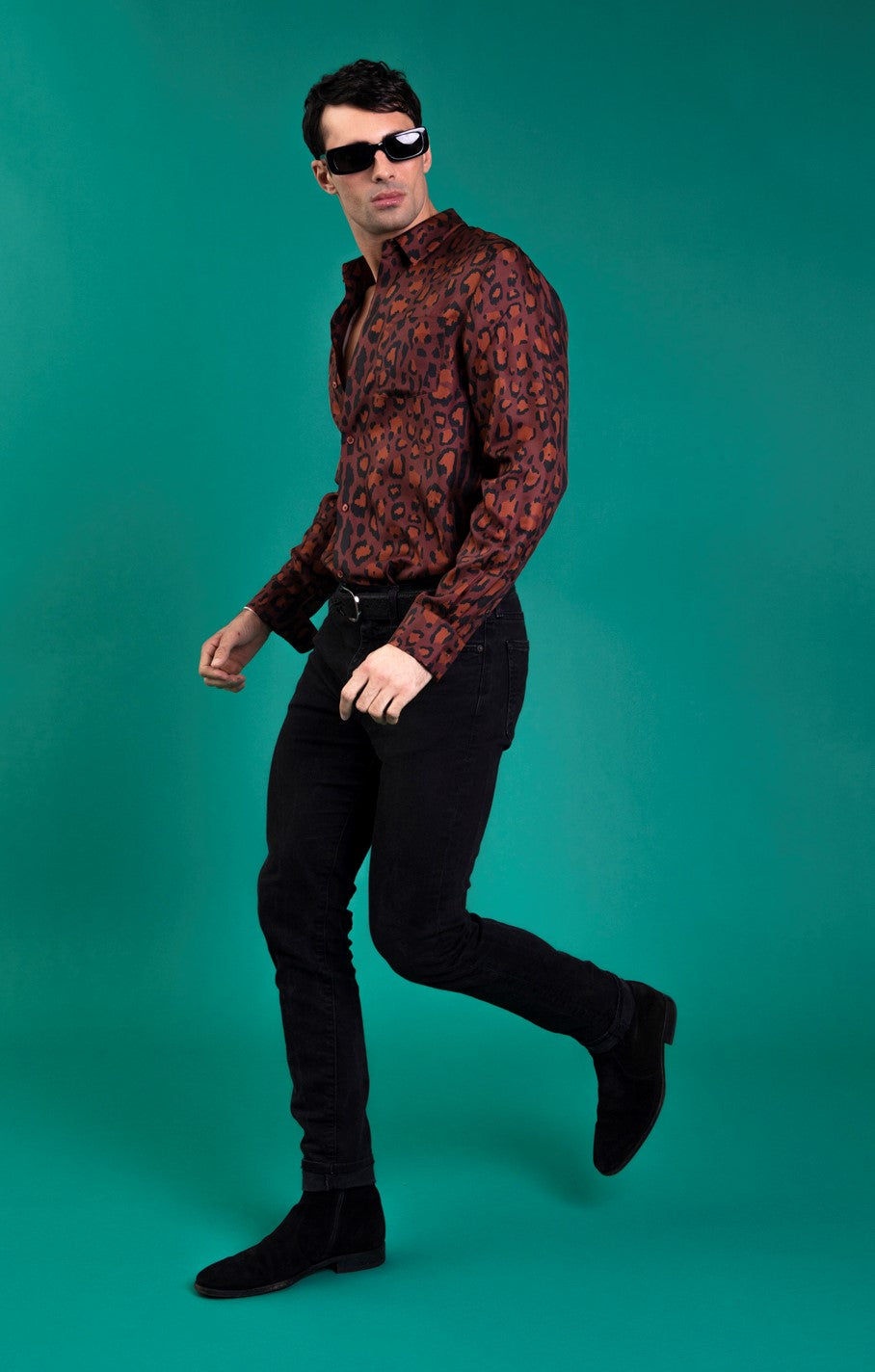 Ruben Long Sleeve Silk Shirt Chocolate Jaguar 