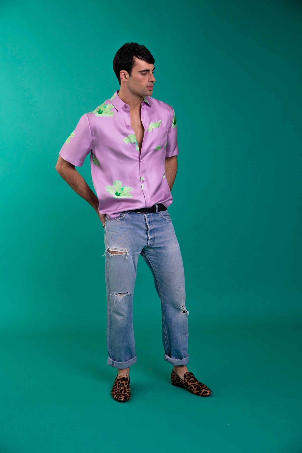 Boyfriend Silk Shirt Lilac Hawaii 