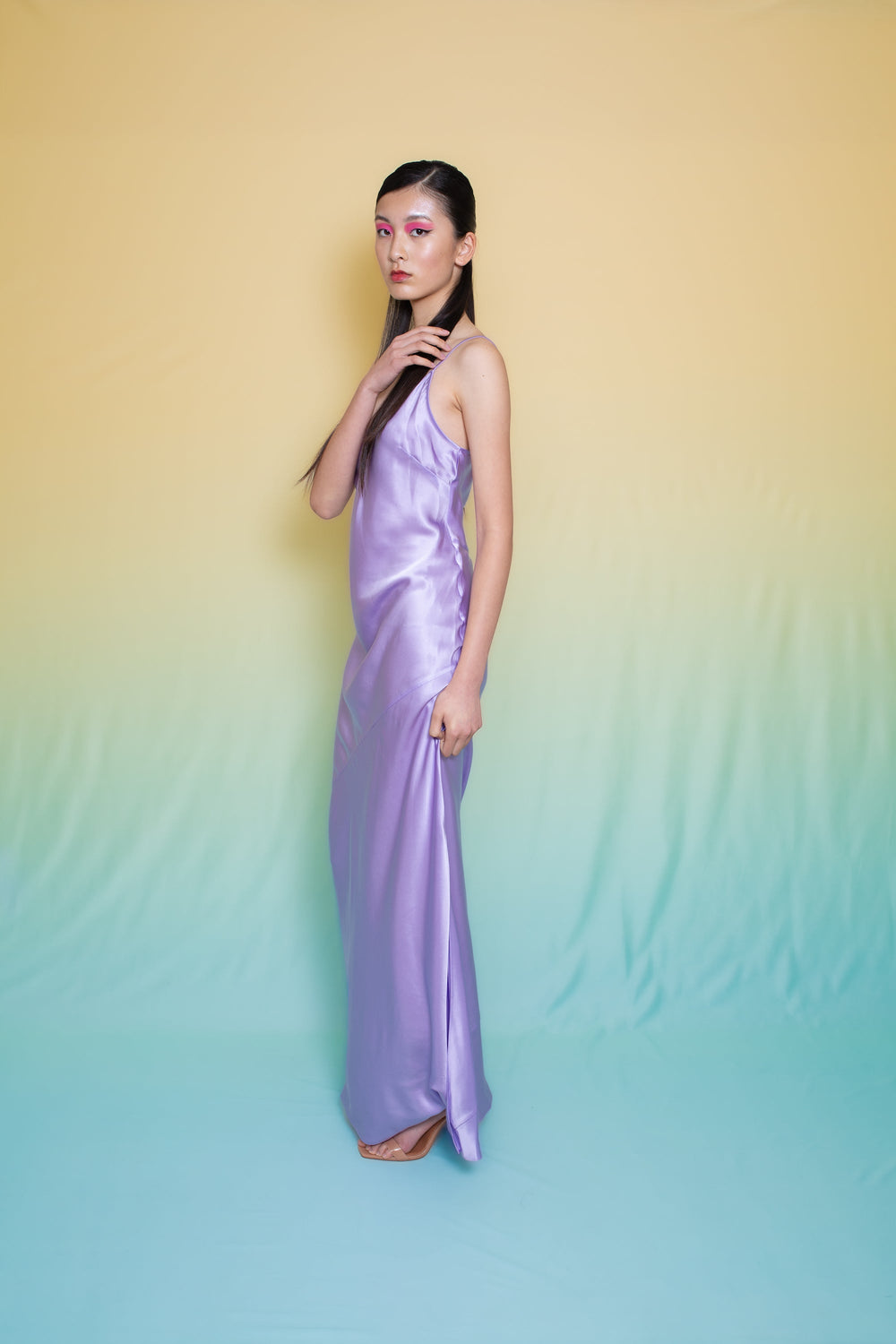 Lotus Bias Cut Silk Slip Dress Lilac