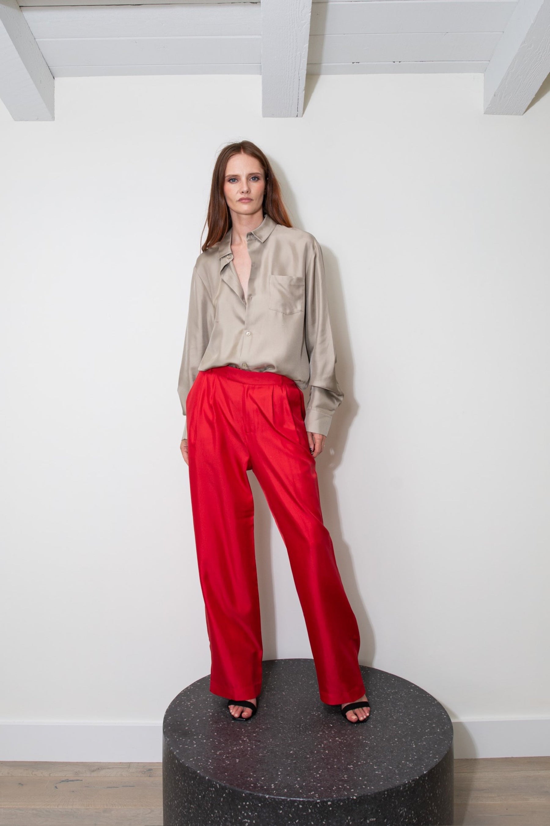 Ruben Long Sleeve Silk Shirt Bone 