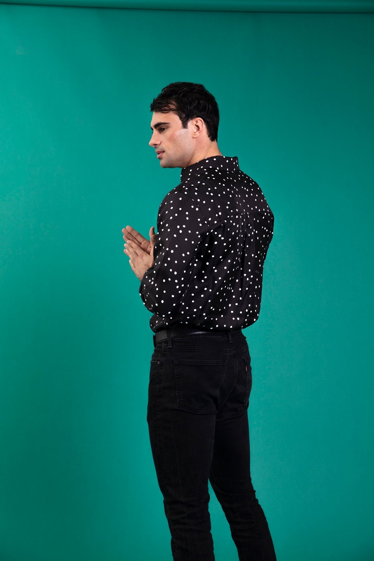 Ruben Long Sleeve Silk Shirt Black Dalmatian 