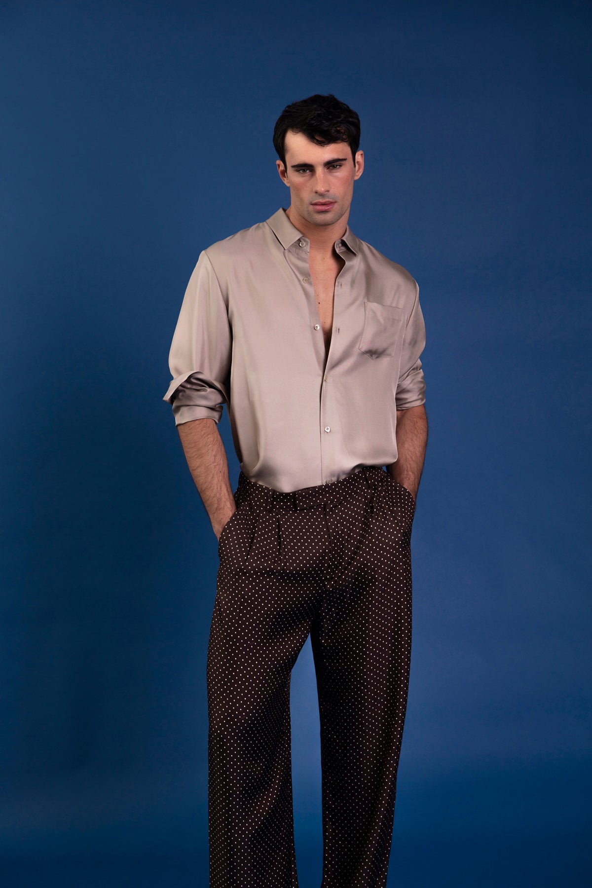 Ruben Long Sleeve Silk Shirt Bone 