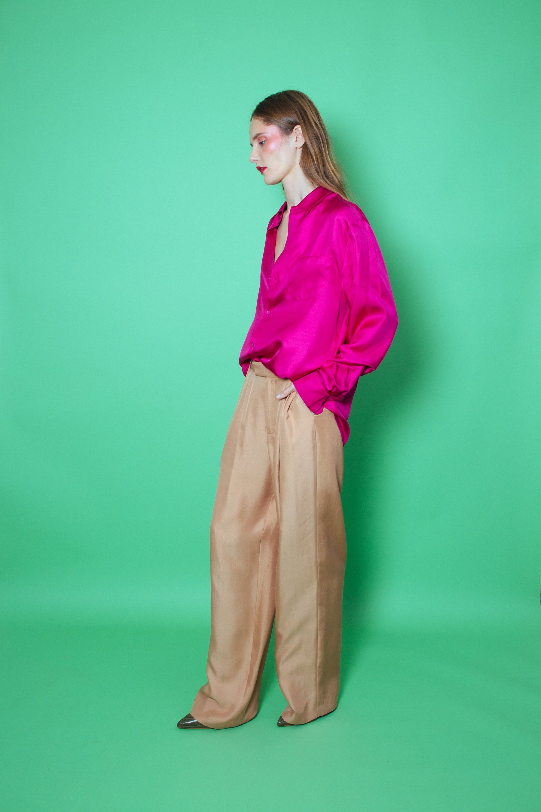 Ruben Long Sleeve Silk Shirt Fuscia 