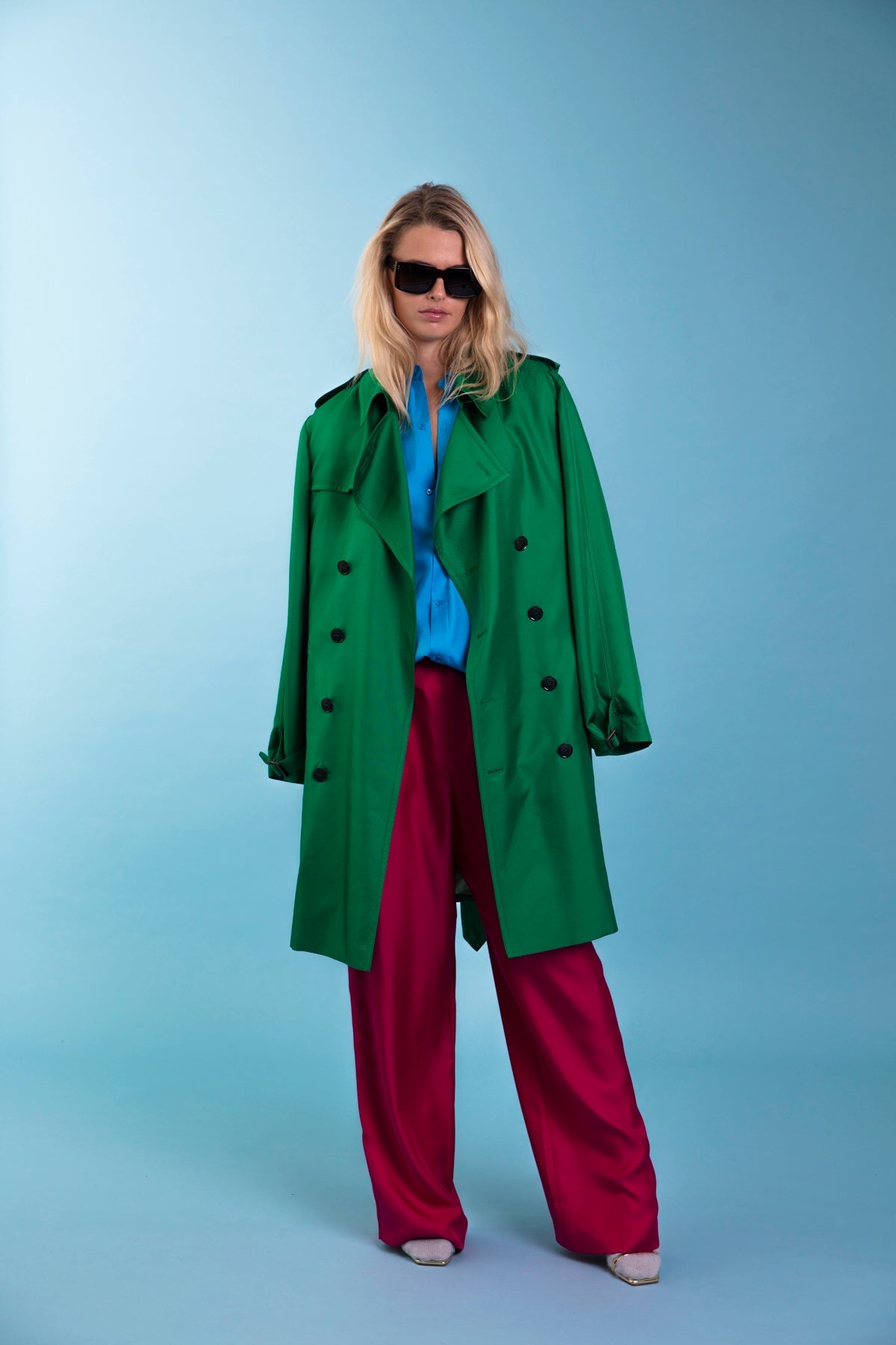 Mako Silk Trench Emerald 