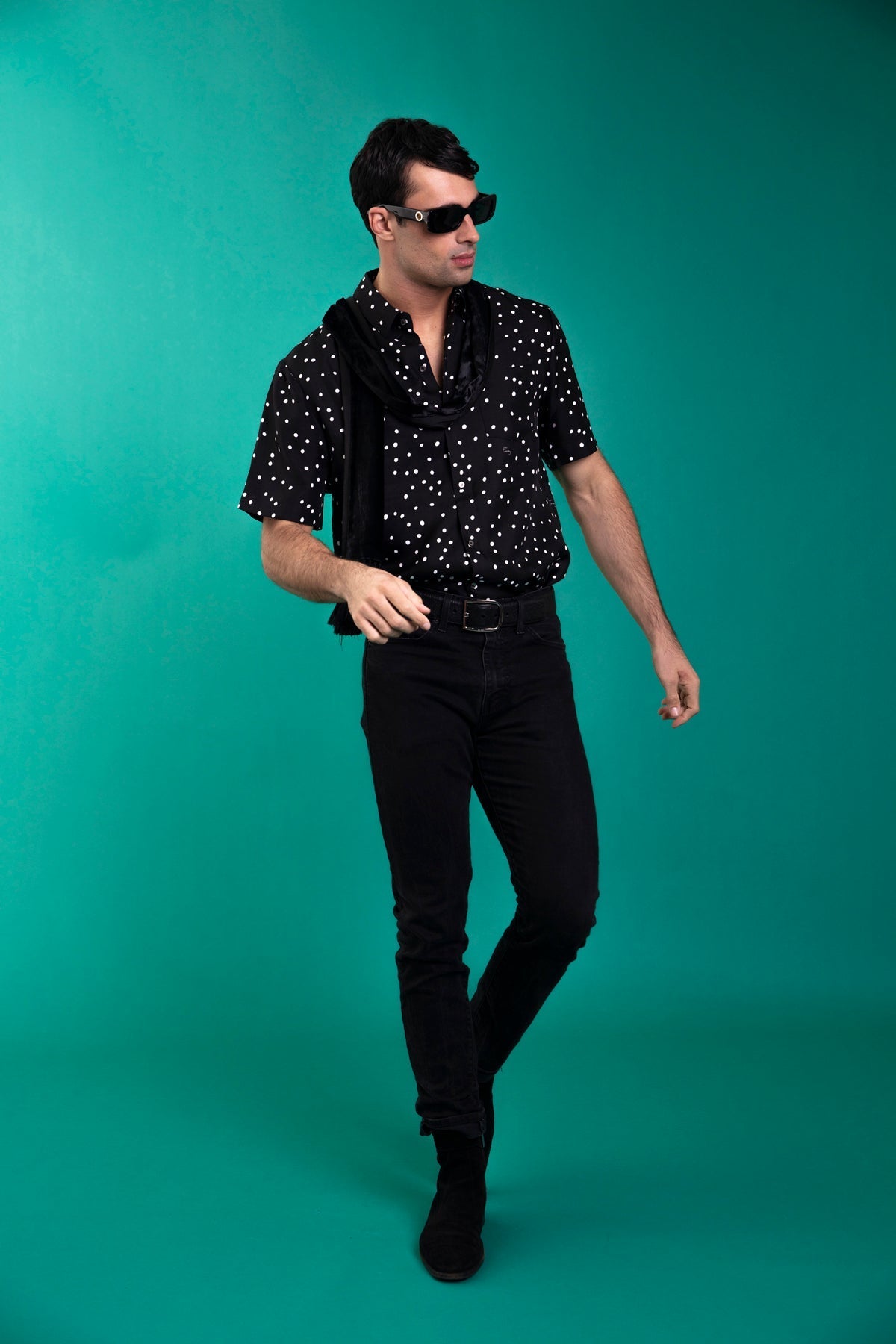 Boyfriend Silk Shirt Black Dalmatian 