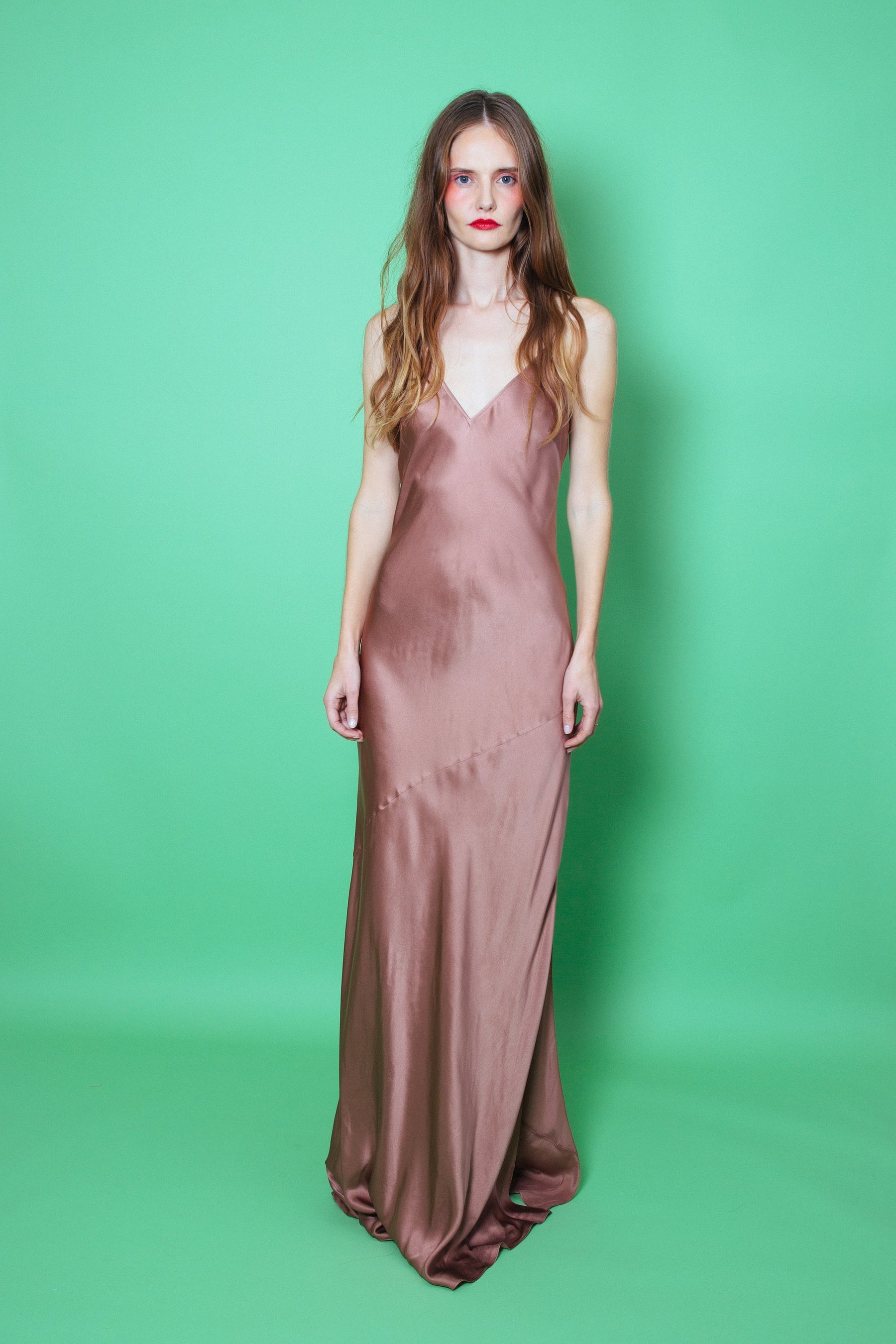 Lotus Bias Cut Silk Slip Dress Mink