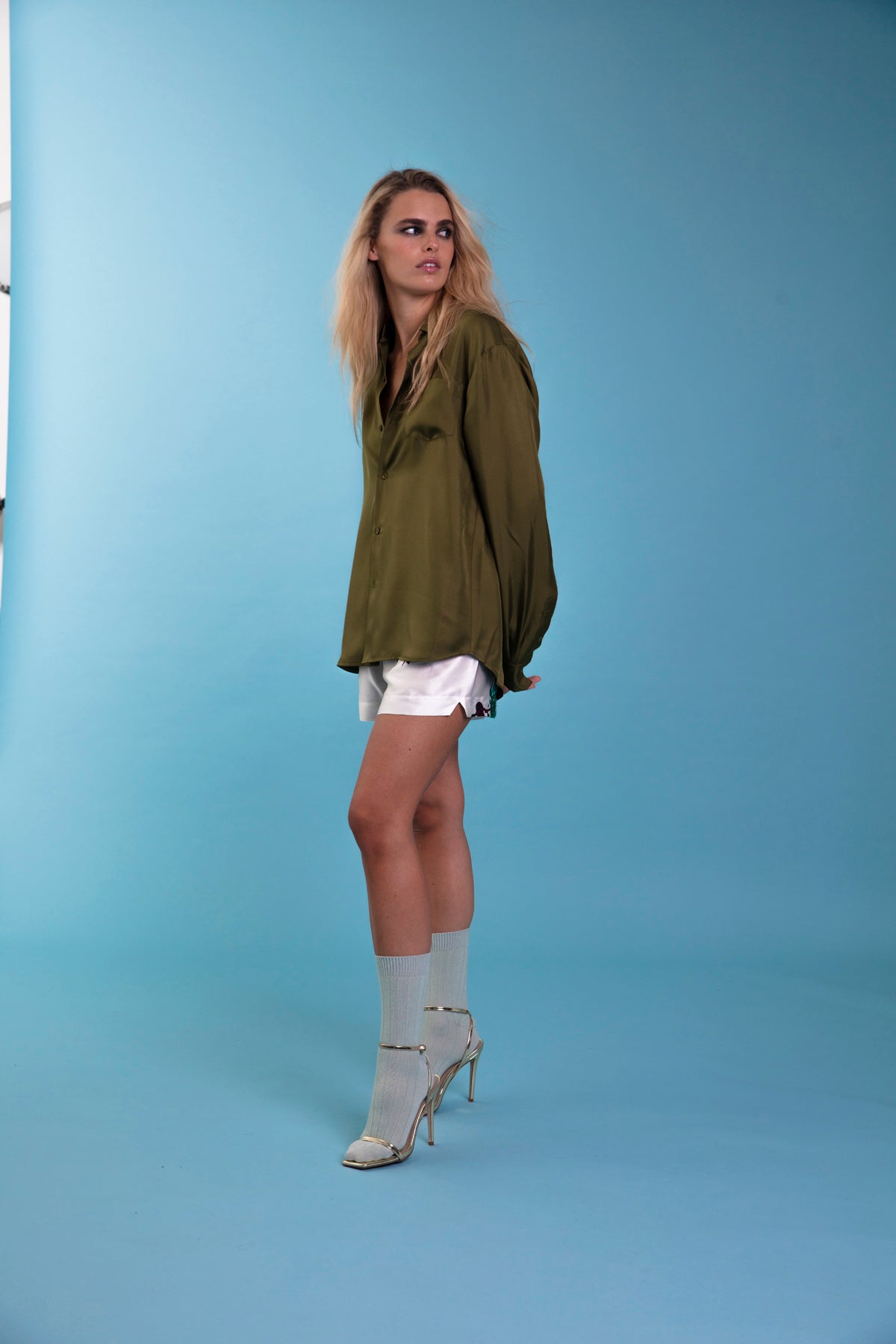 Ruben Long Sleeve Silk Shirt Khaki 