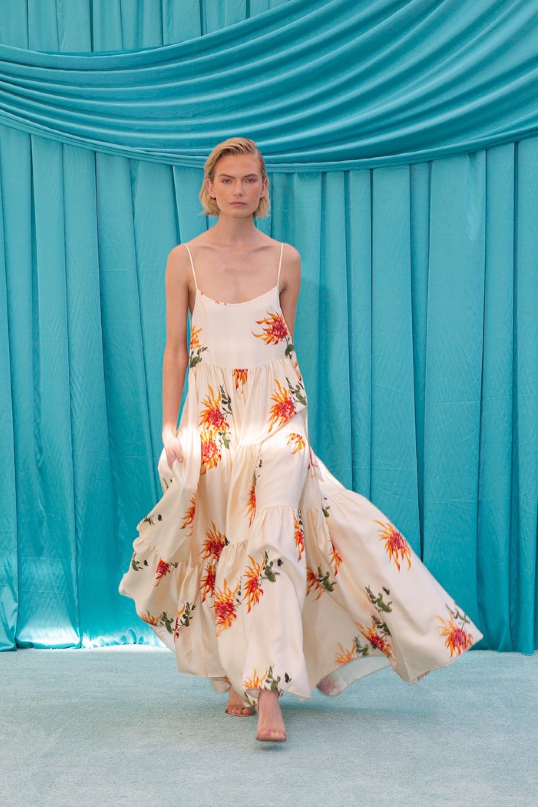 Malibu Silk Maxi Dress Orange Chrysanthemum