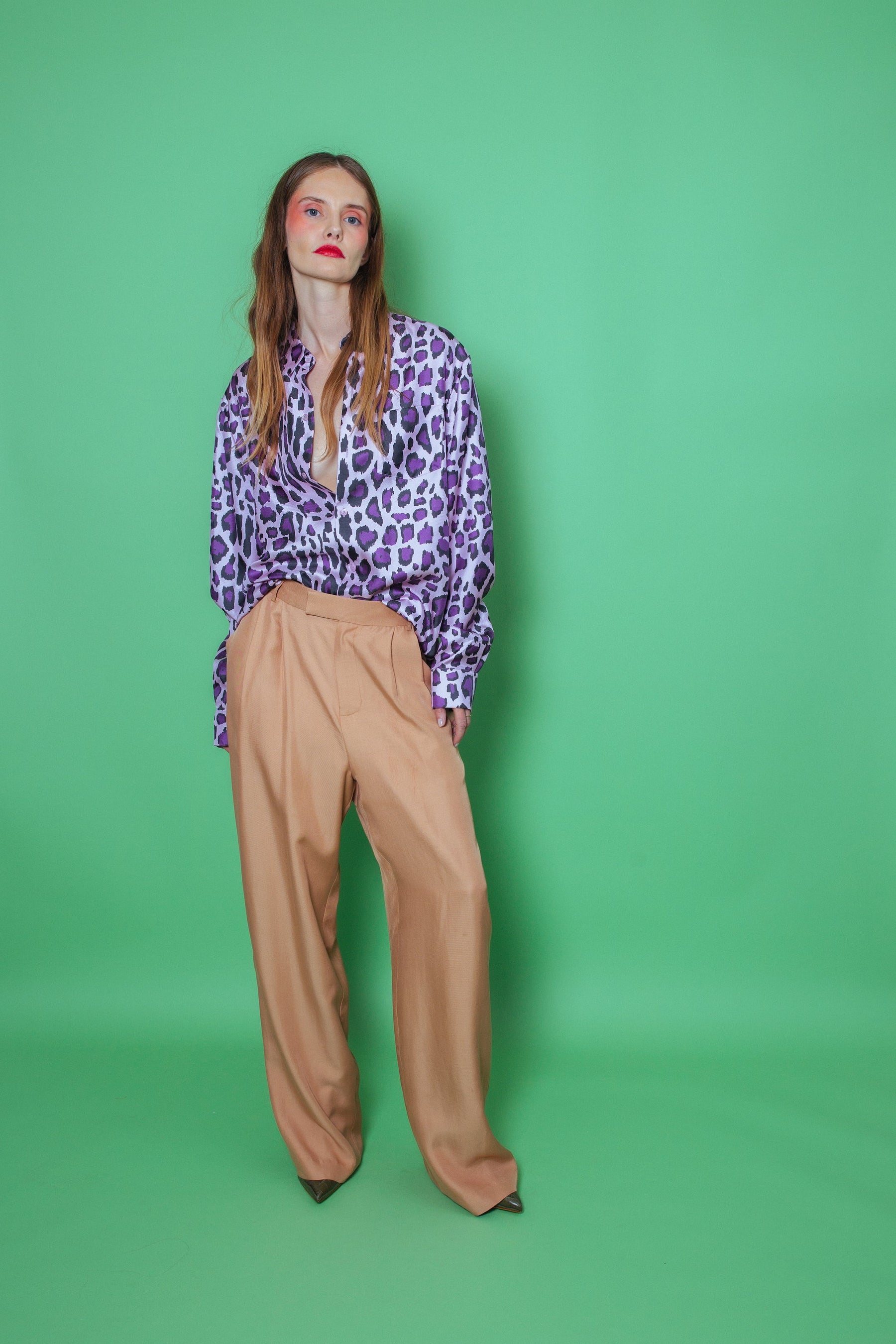 Ruben Long Sleeve Silk Shirt Violet Jaguar 