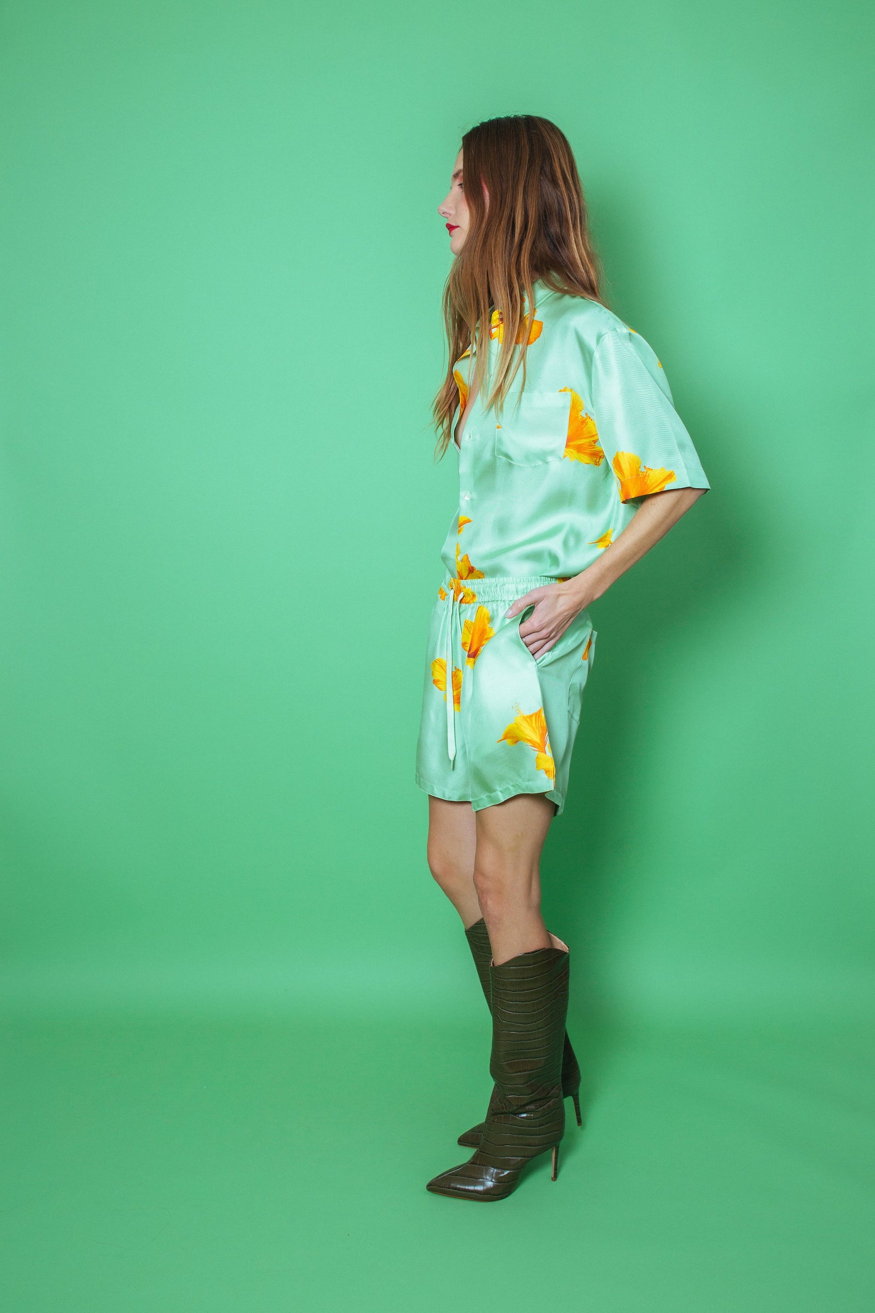 Boyfriend Silk Shirt Pistachio Hawaii 