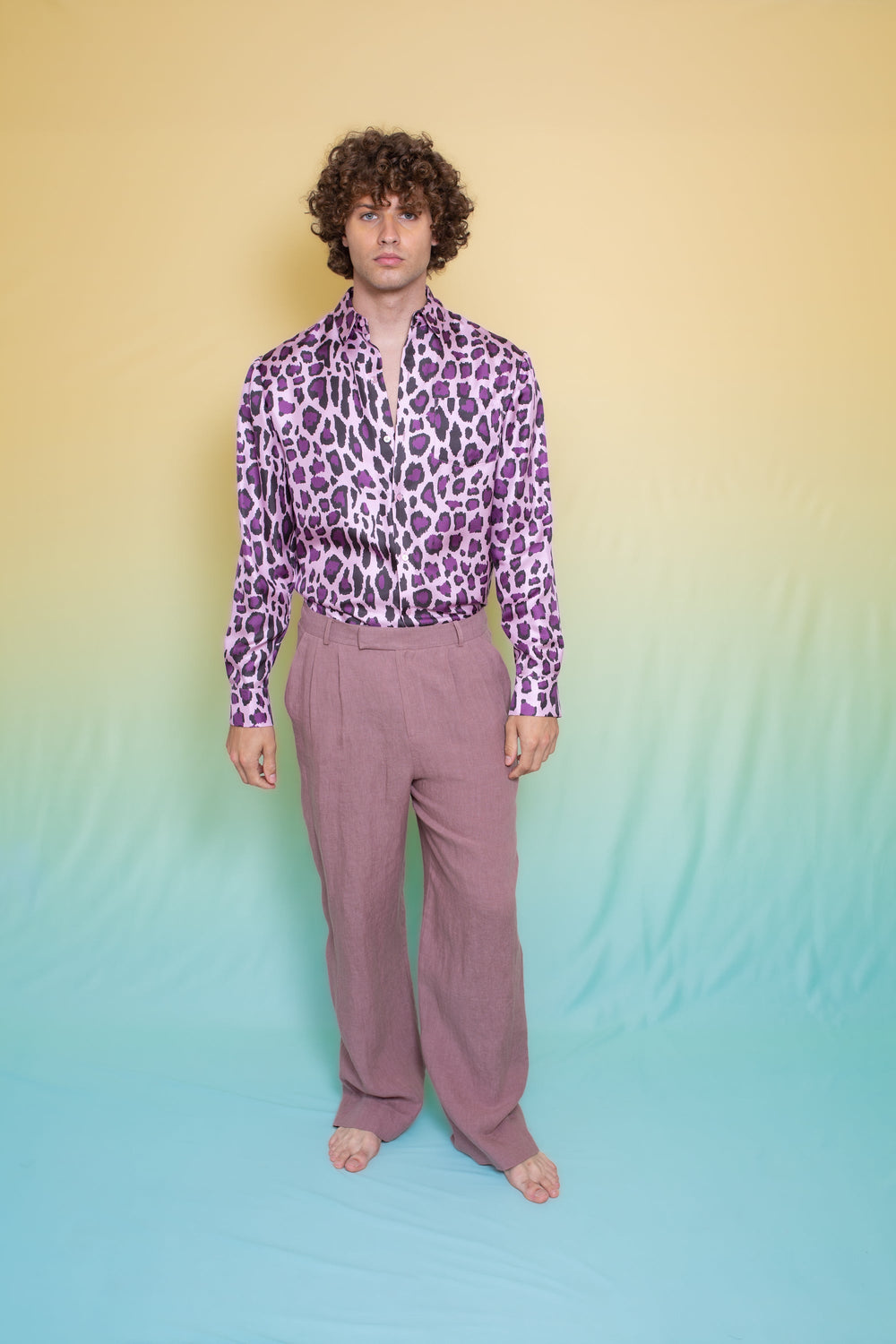 Ruben Long Sleeve Silk Shirt Violet Jaguar 