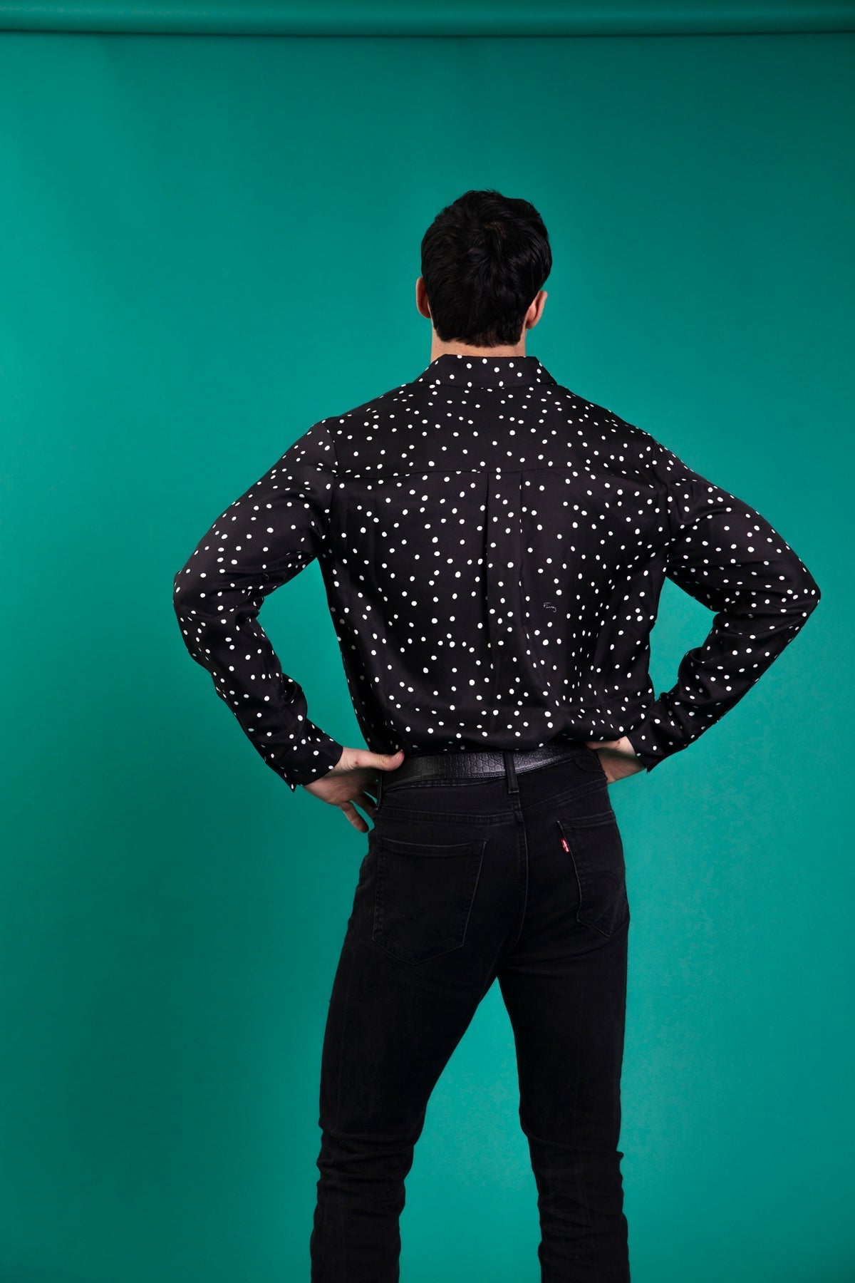 Ruben Long Sleeve Silk Shirt Black Dalmatian 