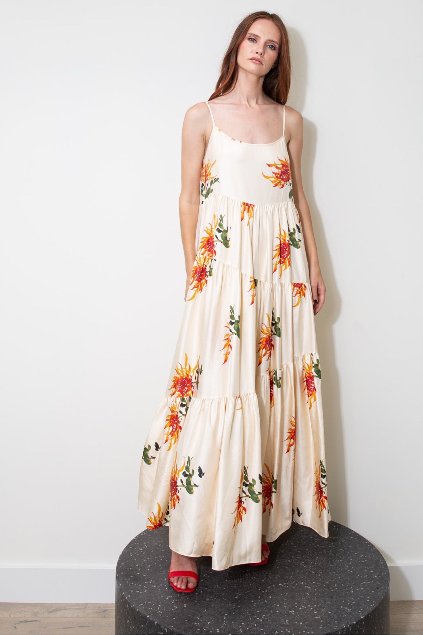 Malibu Silk Maxi Dress Orange Chrysanthemum