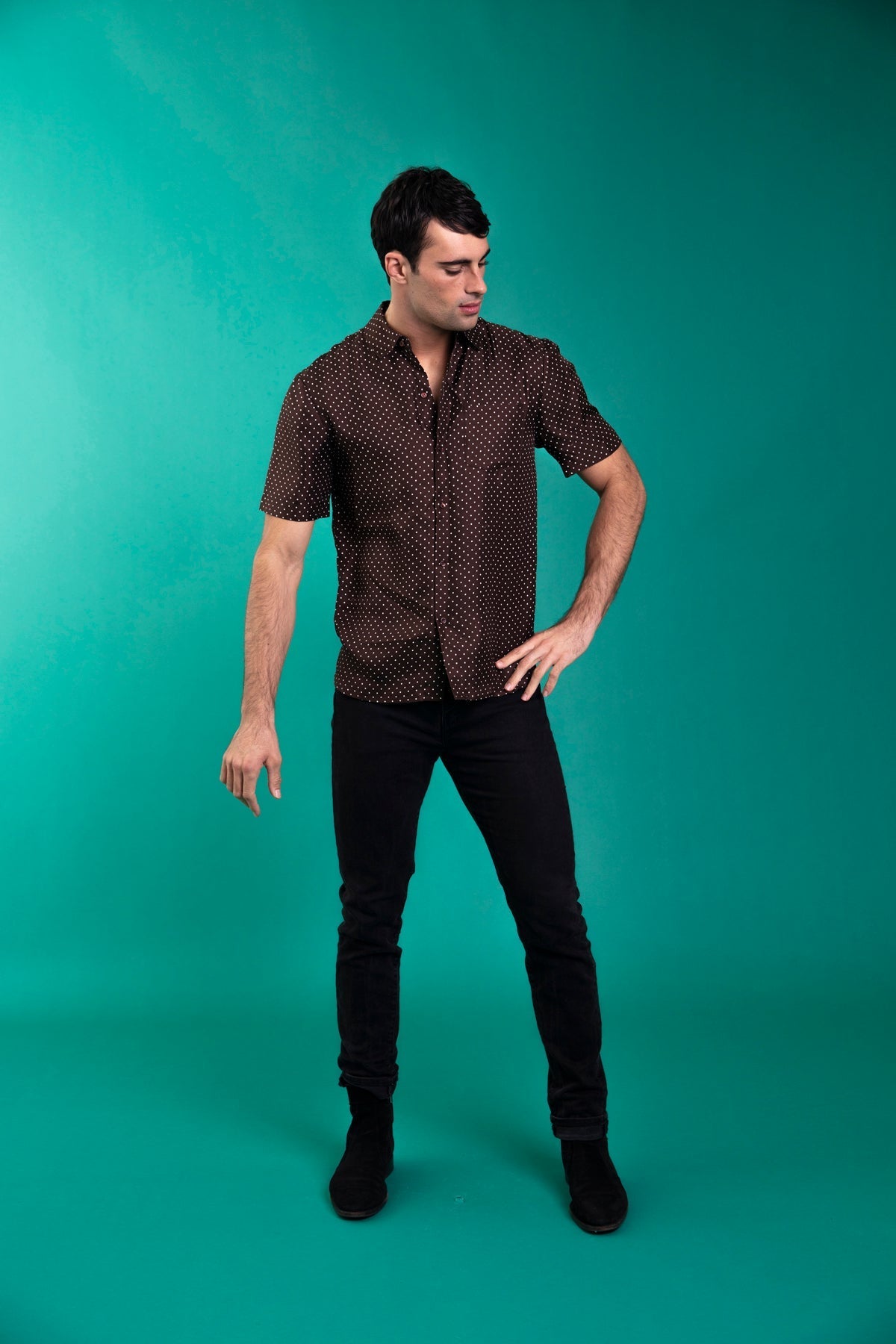 Boyfriend Silk Shirt Chocolate Dot 