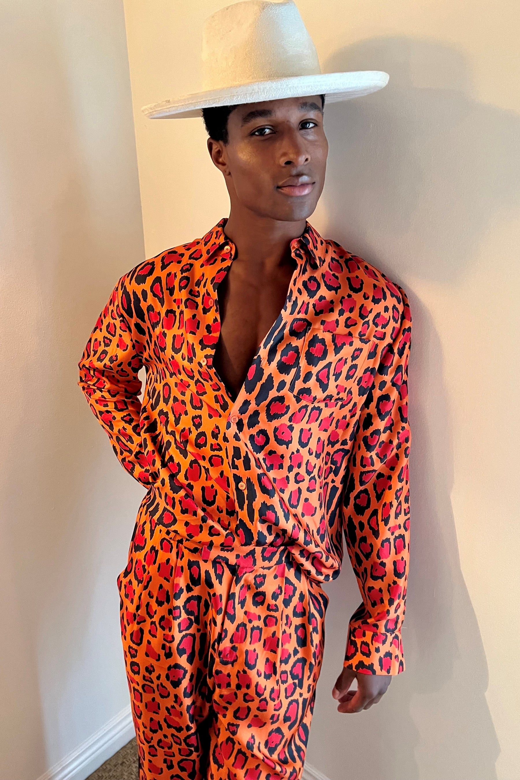 Ruben Long Sleeve Silk Shirt Red Jaguar 