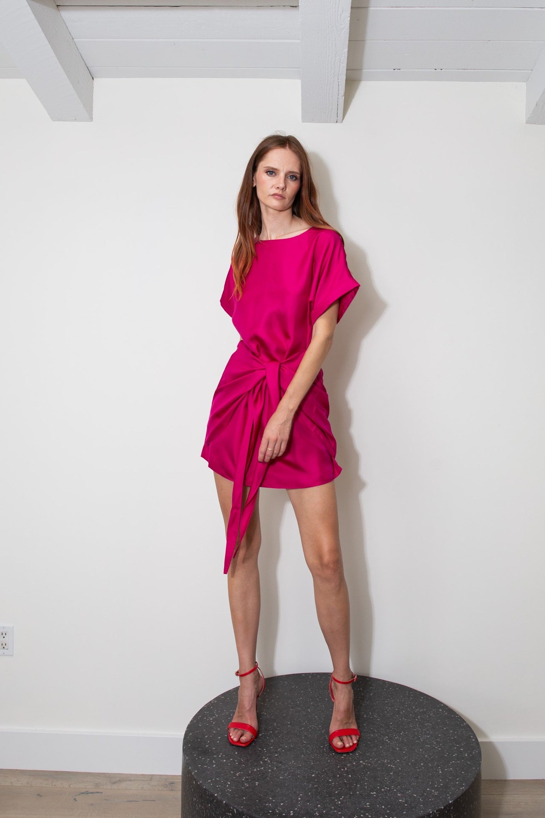 Laurel Silk Dress Fuscia