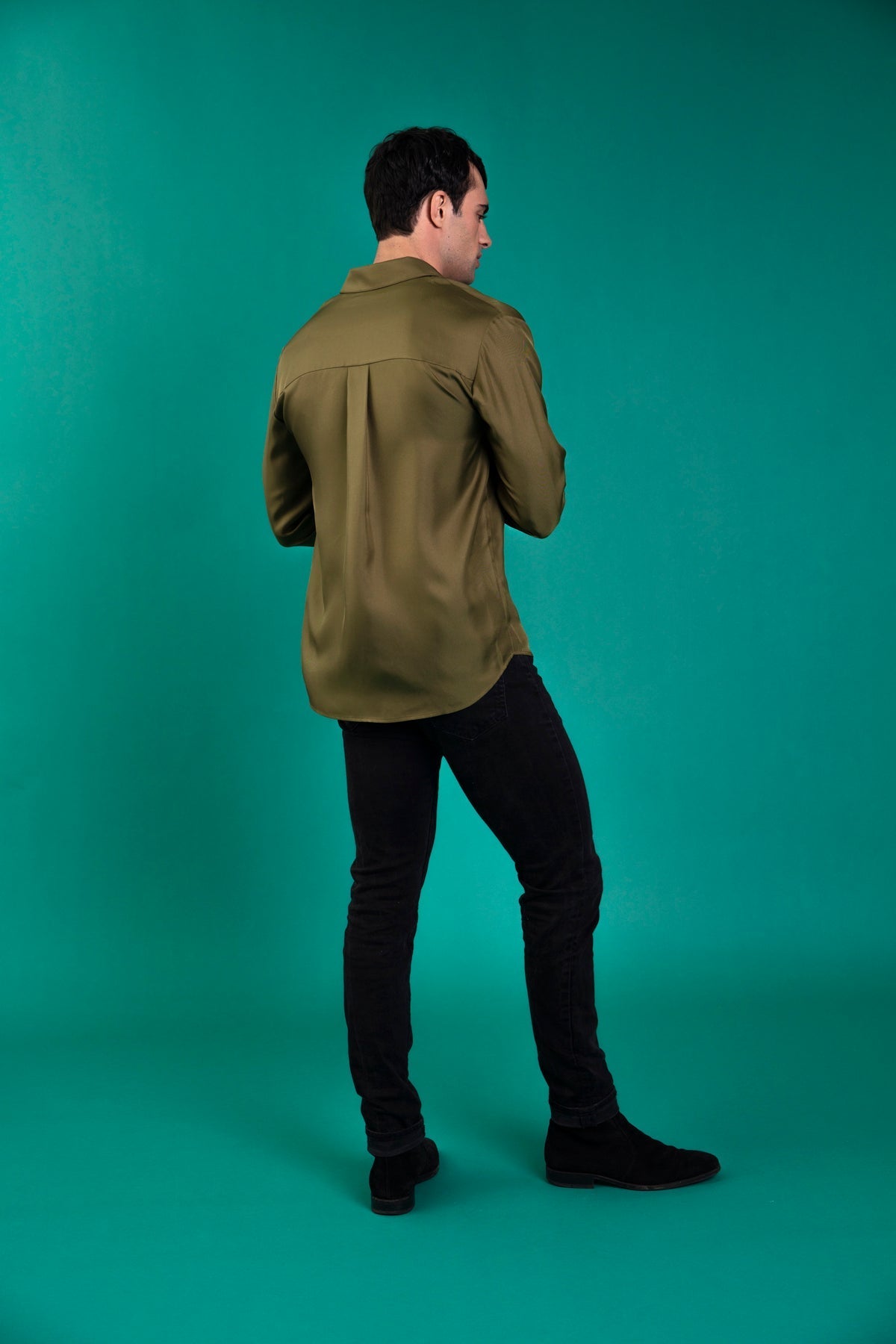 Ruben Long Sleeve Silk Shirt Khaki 