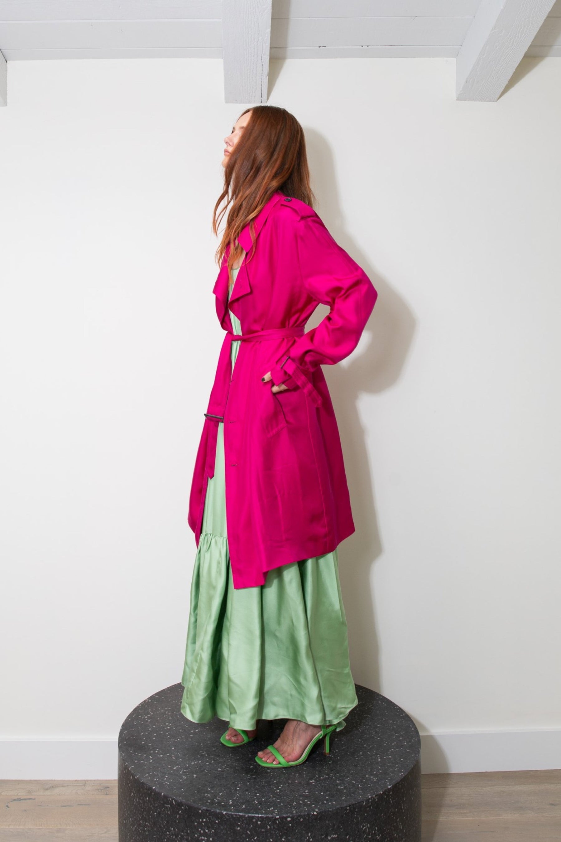 Mako Silk Trench Fuscia 