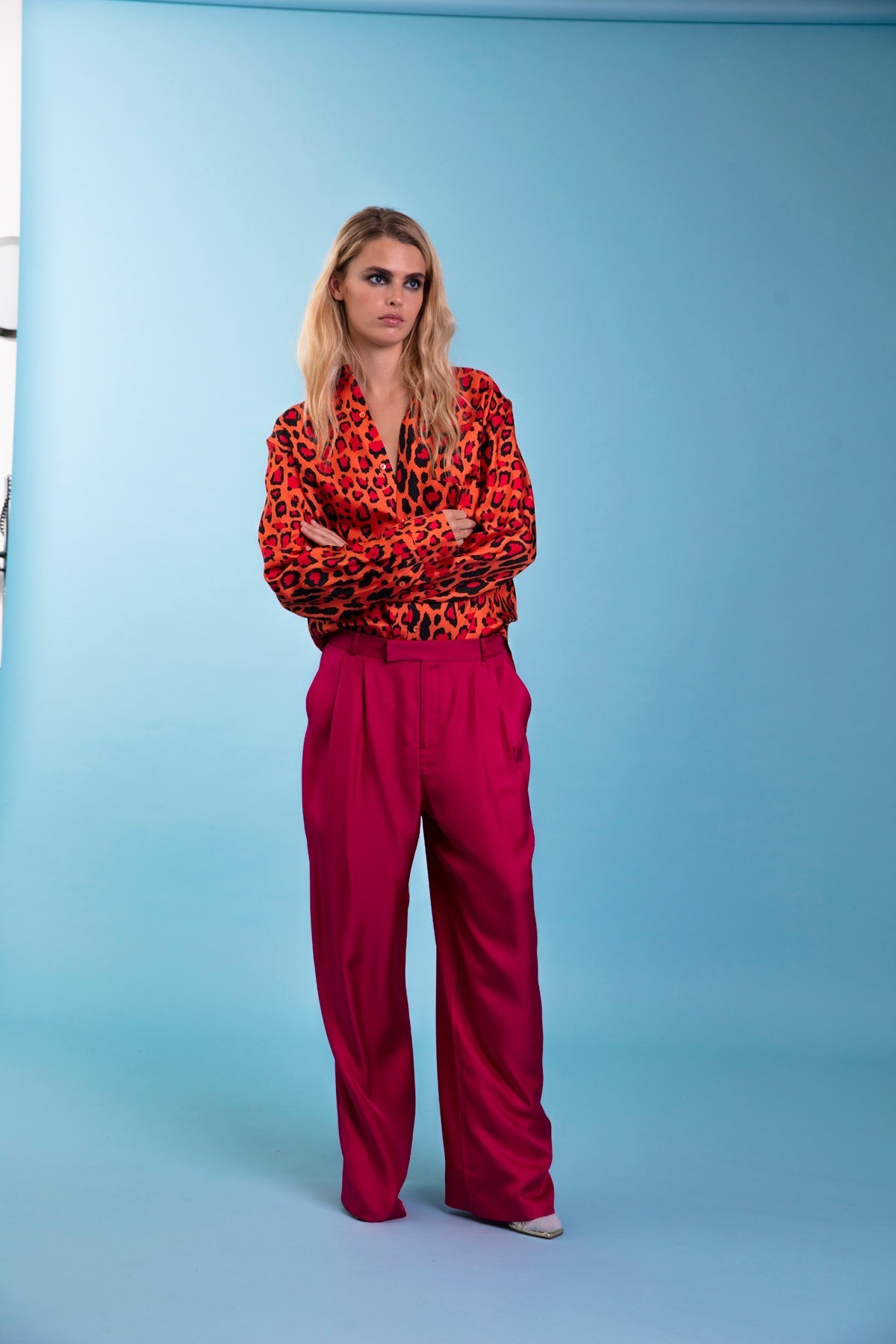 Ruben Long Sleeve Silk Shirt Red Jaguar 