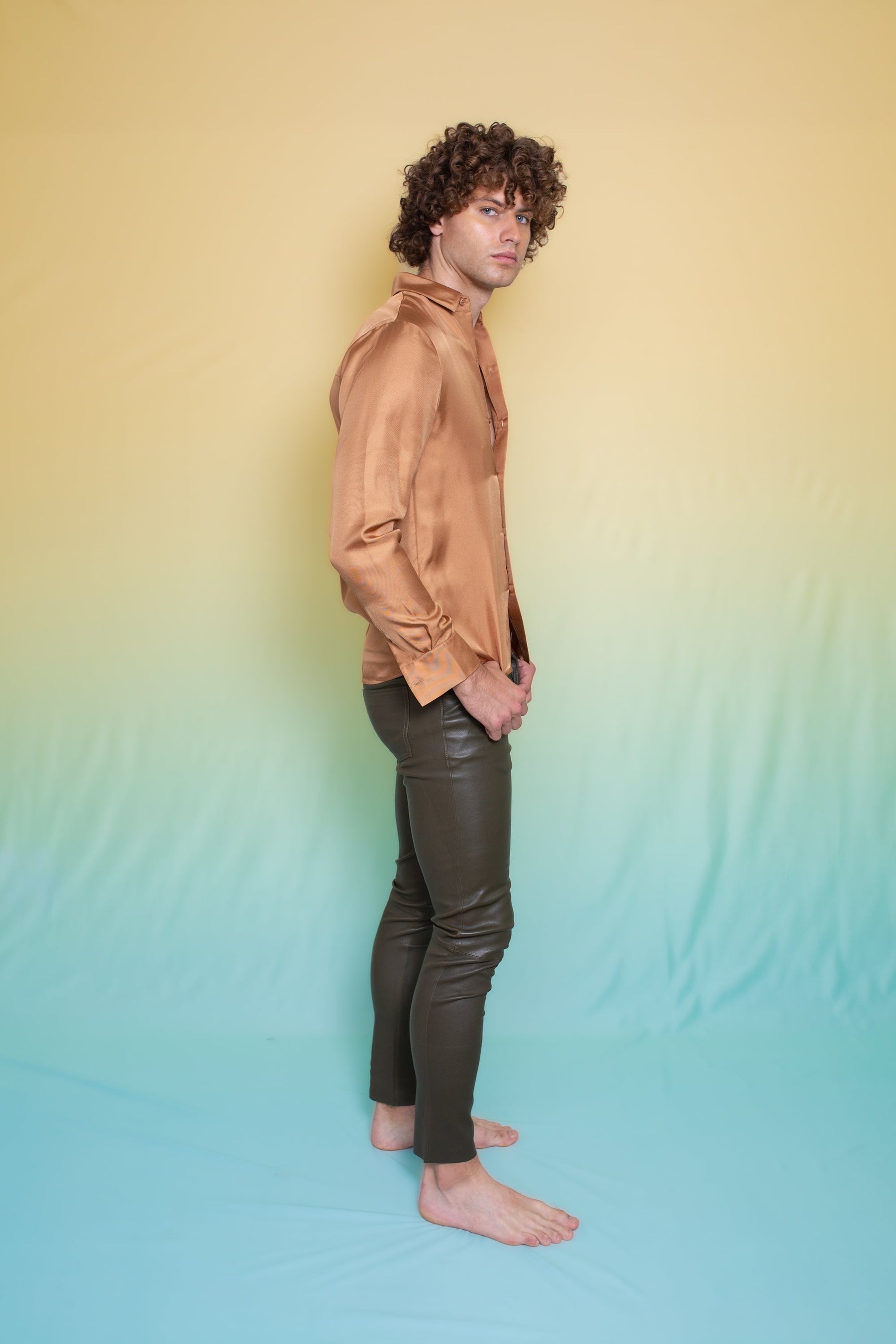 Ruben Long Sleeve Silk Shirt Toffee 