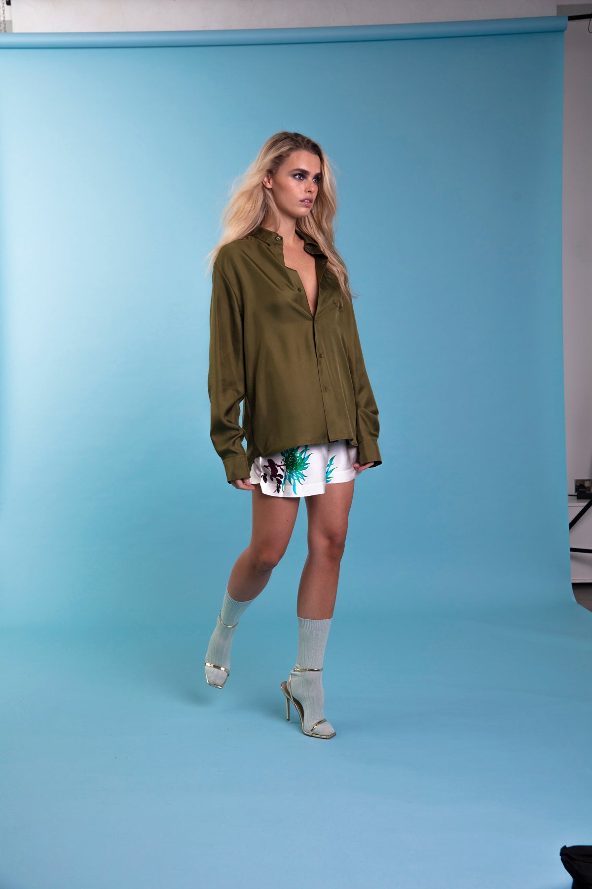 Ruben Long Sleeve Silk Shirt Khaki 