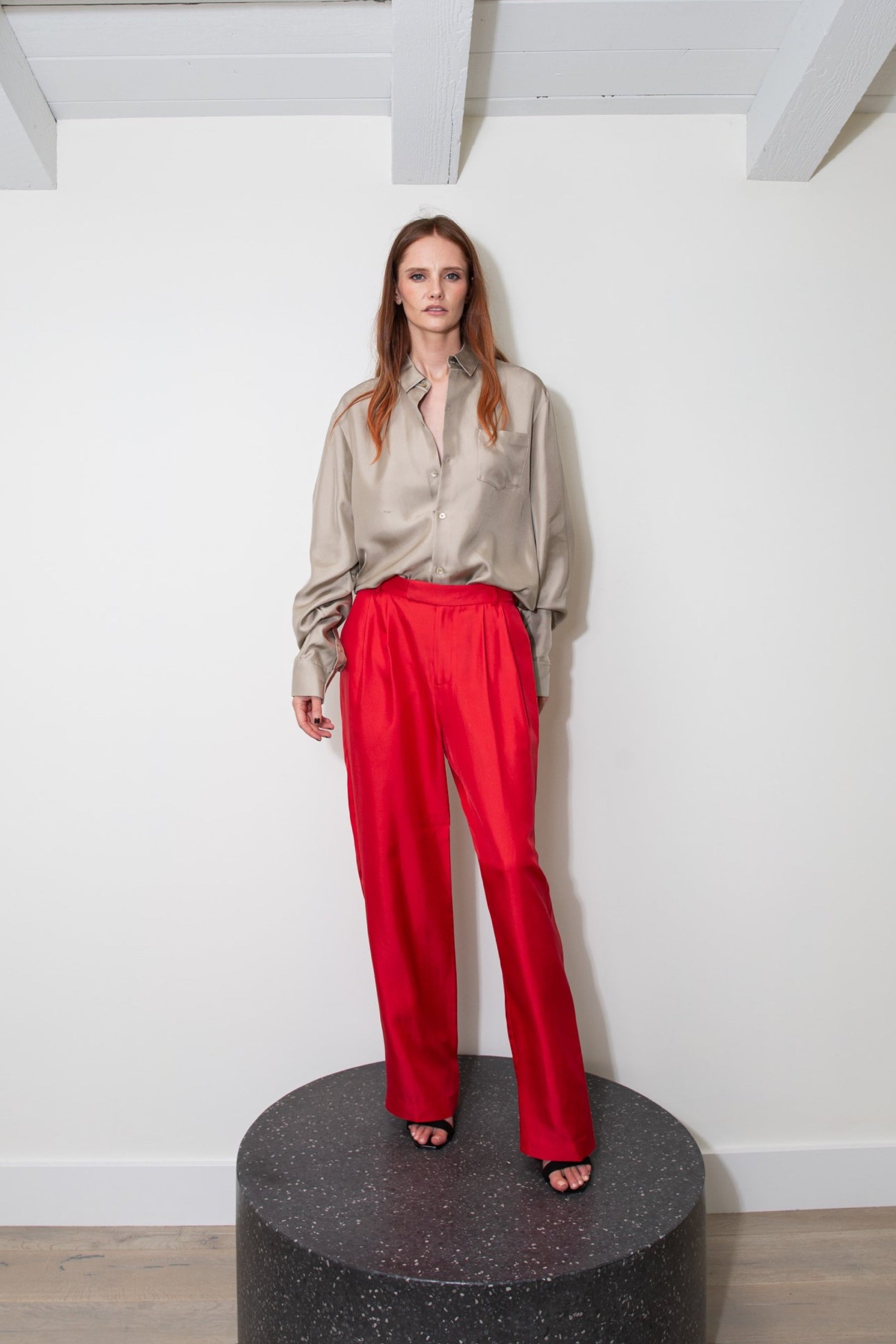 Ruben Long Sleeve Silk Shirt Bone 