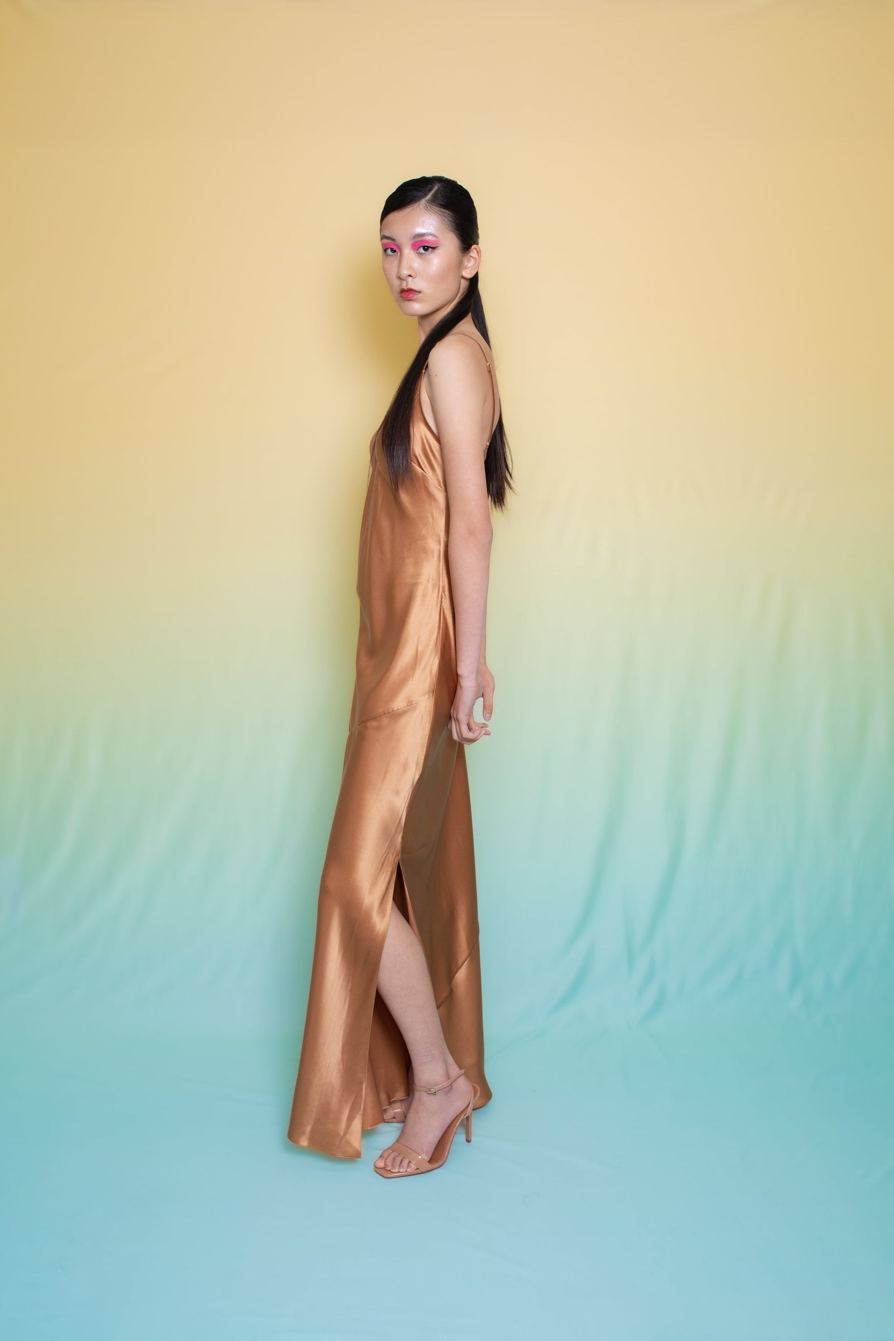Lotus Bias Cut Silk Slip Dress Toffee