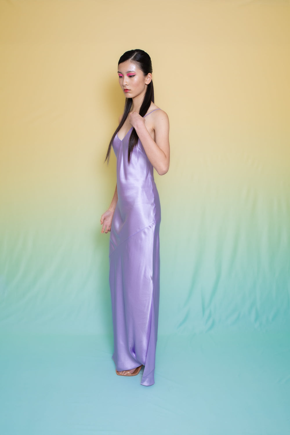 Lotus Bias Cut Silk Slip Dress Lilac