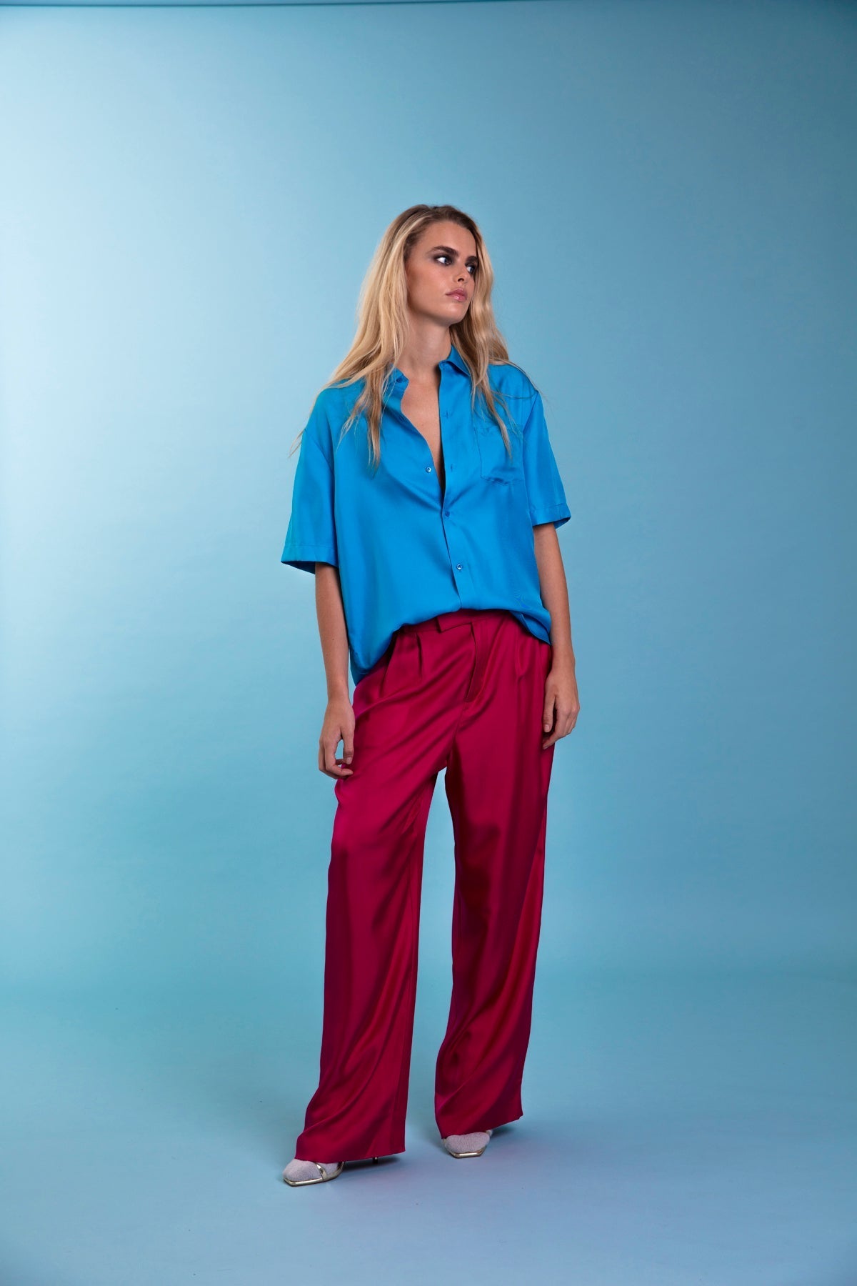 Boyfriend Silk Shirt Blue 