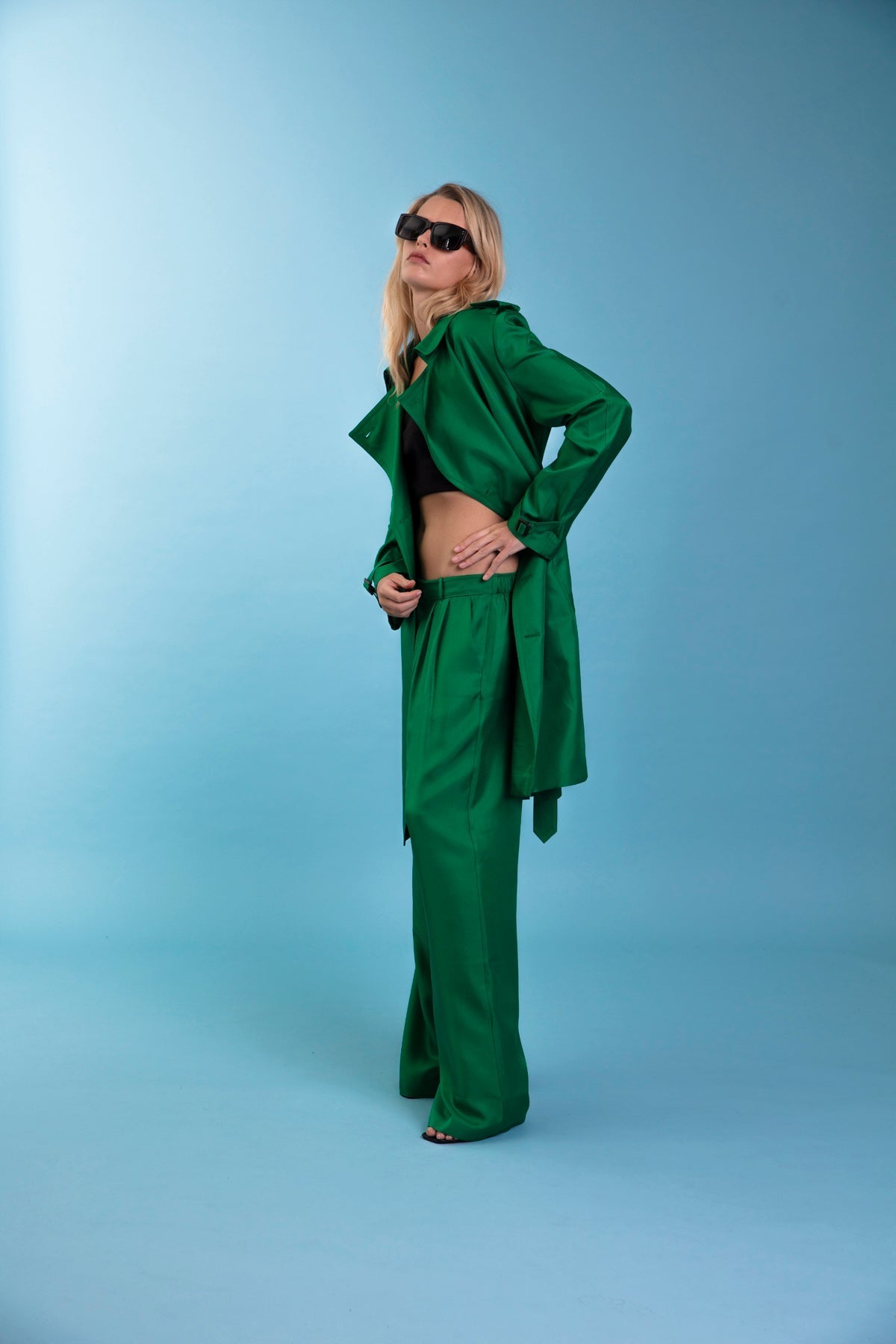 Mako Silk Trench Emerald 
