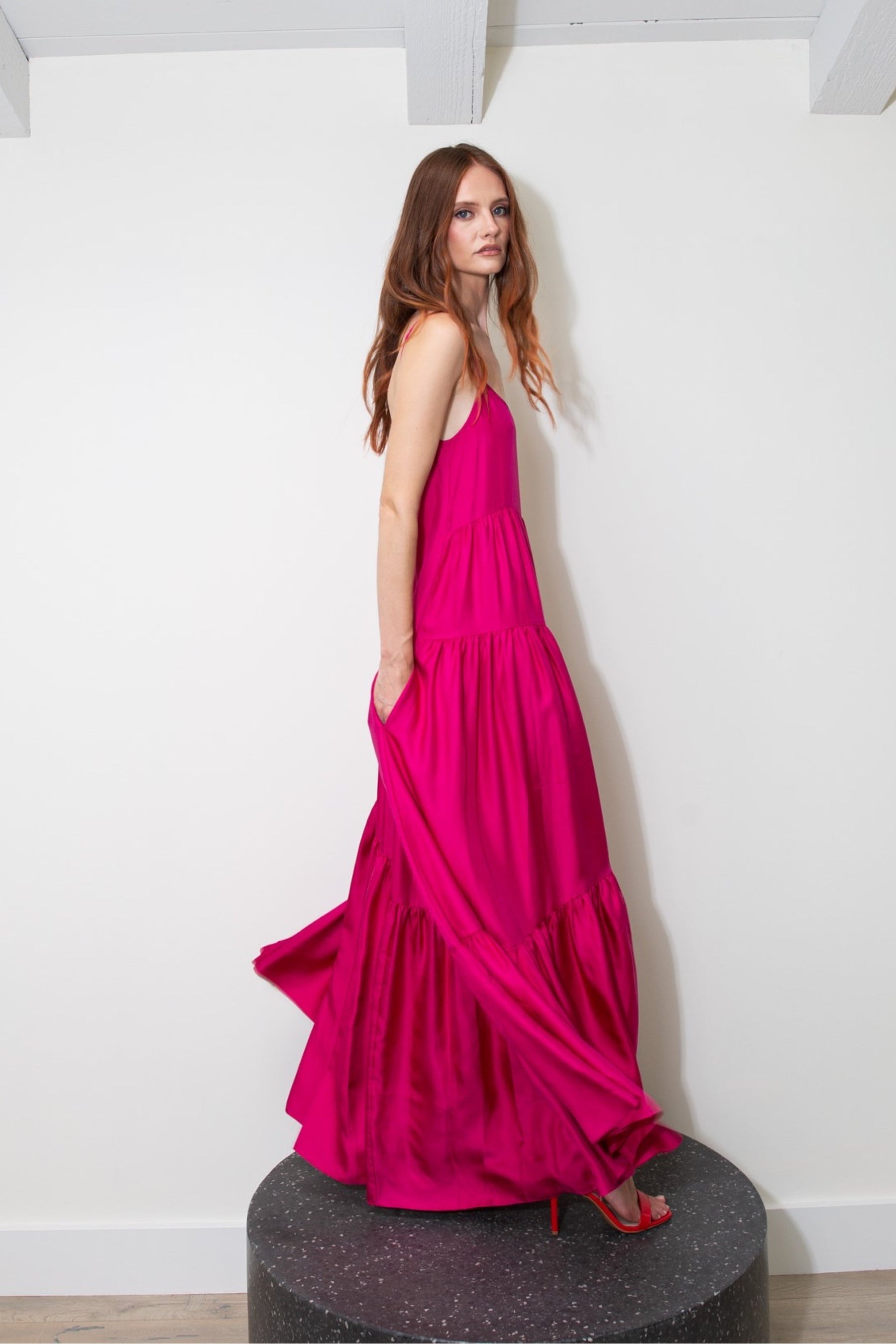 Malibu Silk Maxi Dress Fuscia