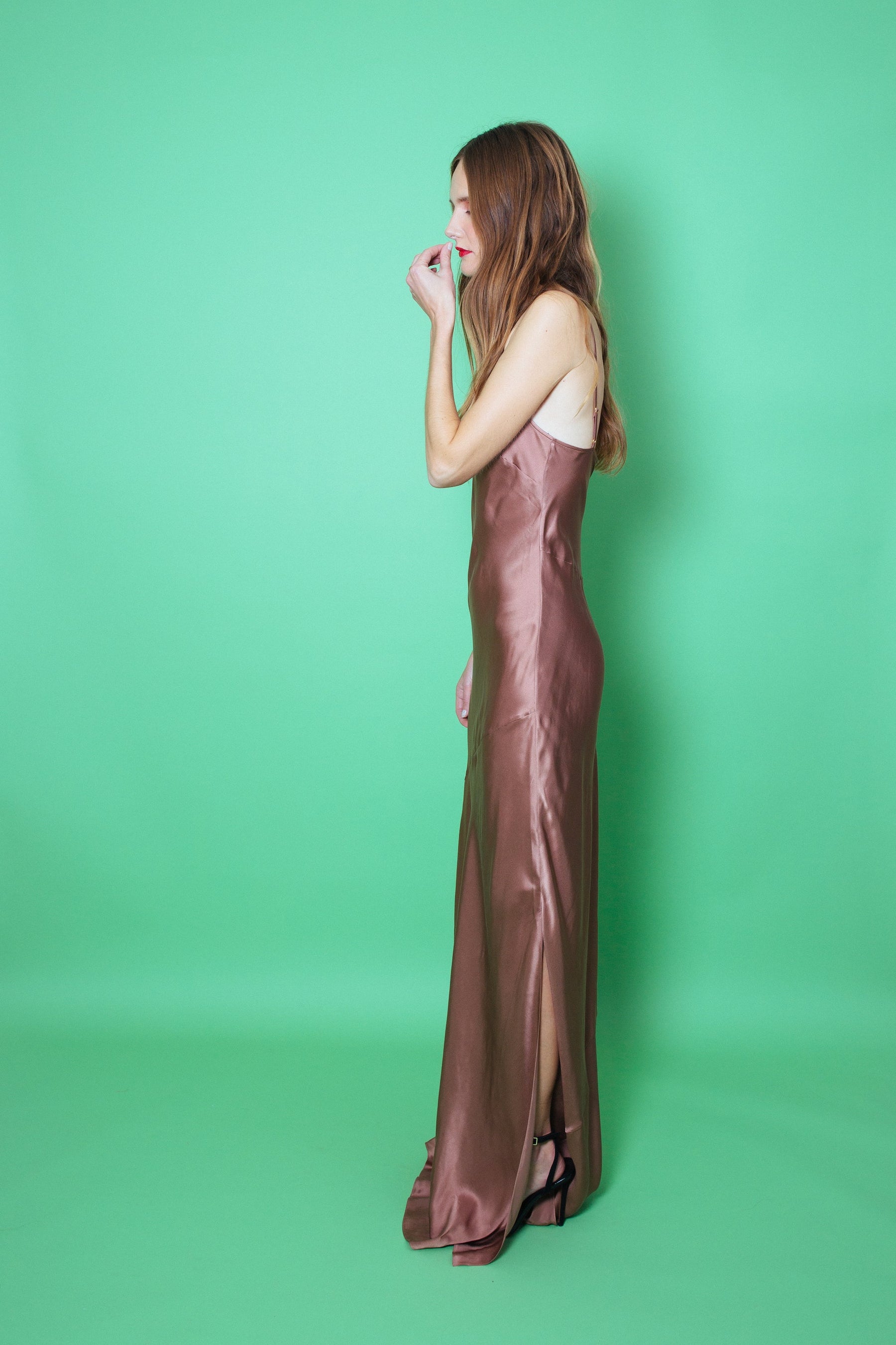 Lotus Bias Cut Silk Slip Dress Mink