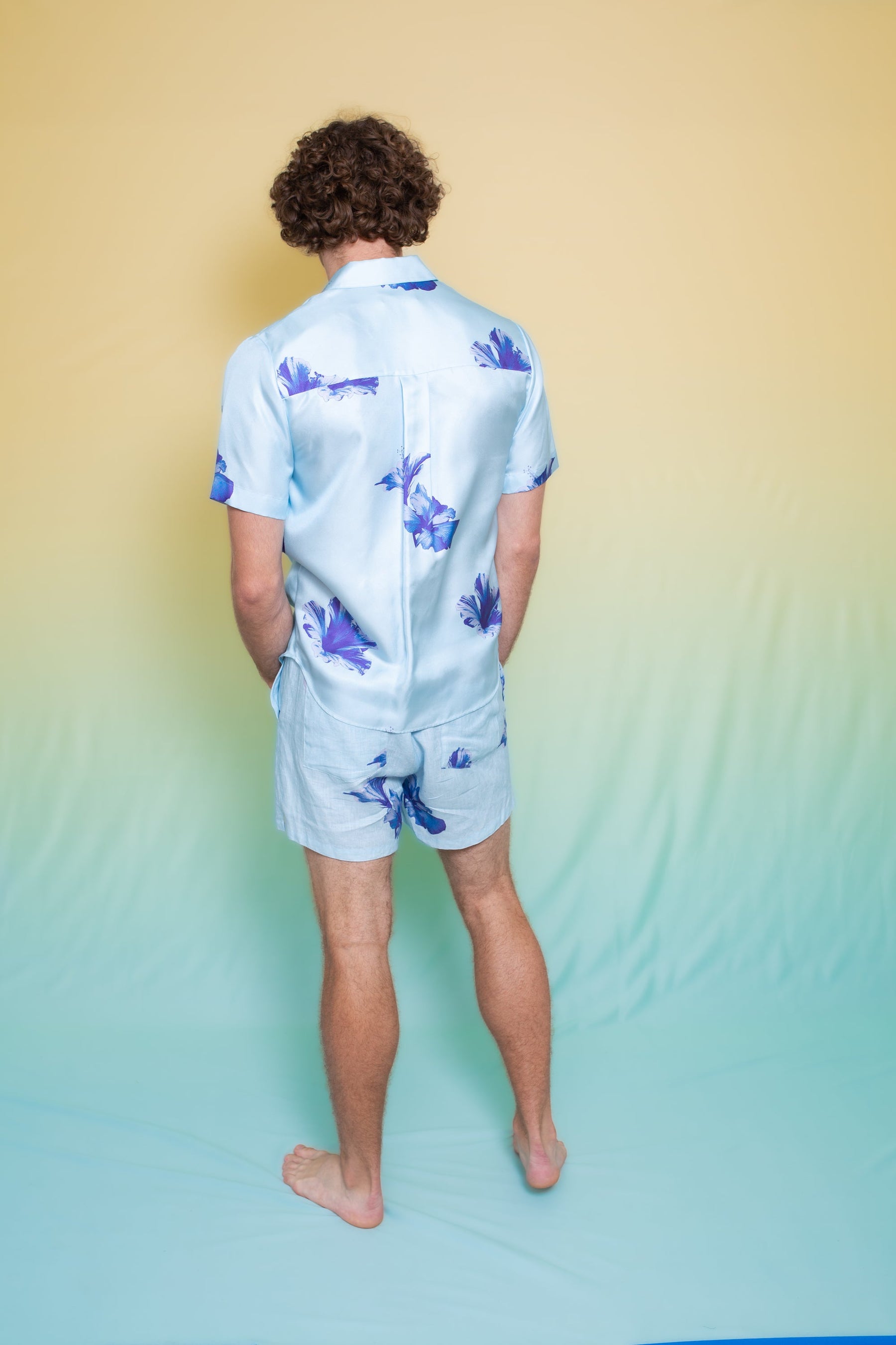 Boyfriend Silk Shirt Pale Blue Hawaii 