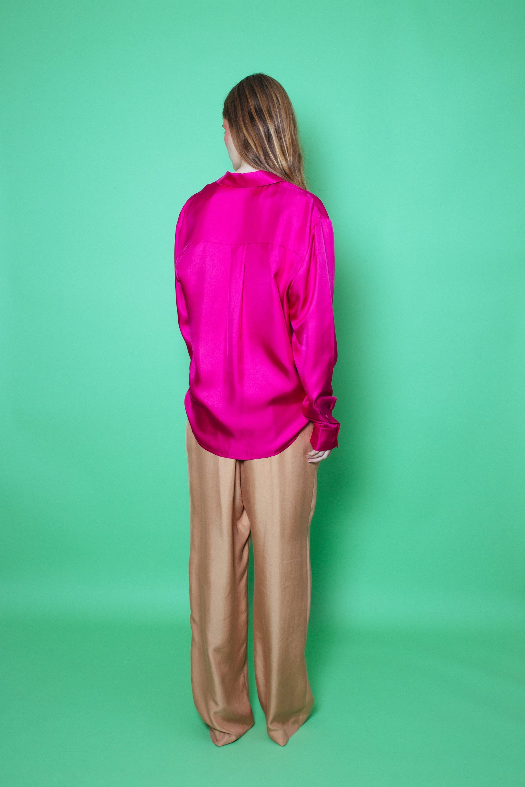 Ruben Long Sleeve Silk Shirt Fuscia 