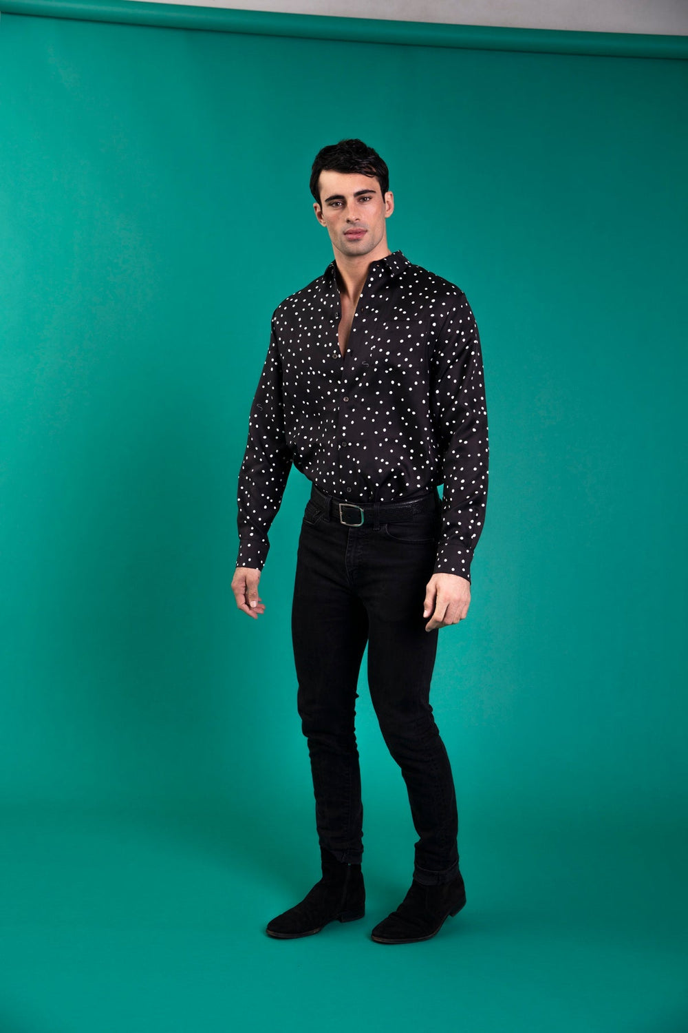 Ruben Long Sleeve Silk Shirt Black Dalmatian 