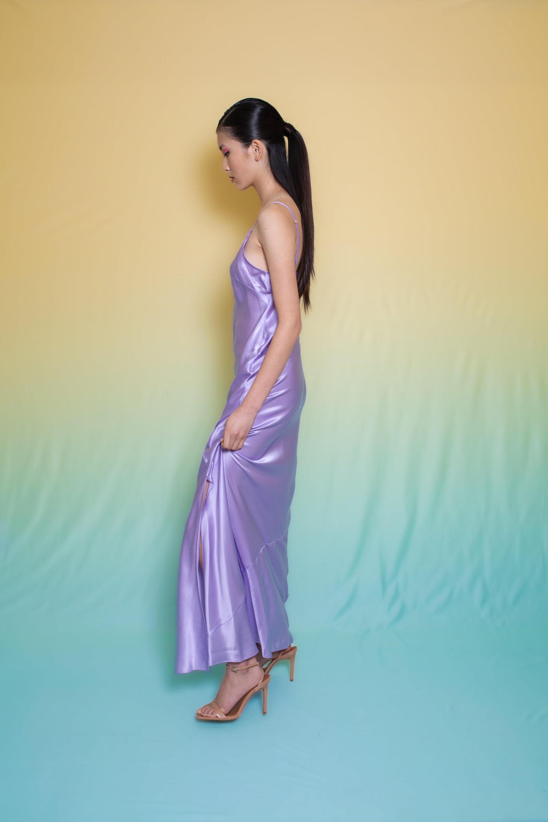 Lotus Bias Cut Silk Slip Dress Lilac