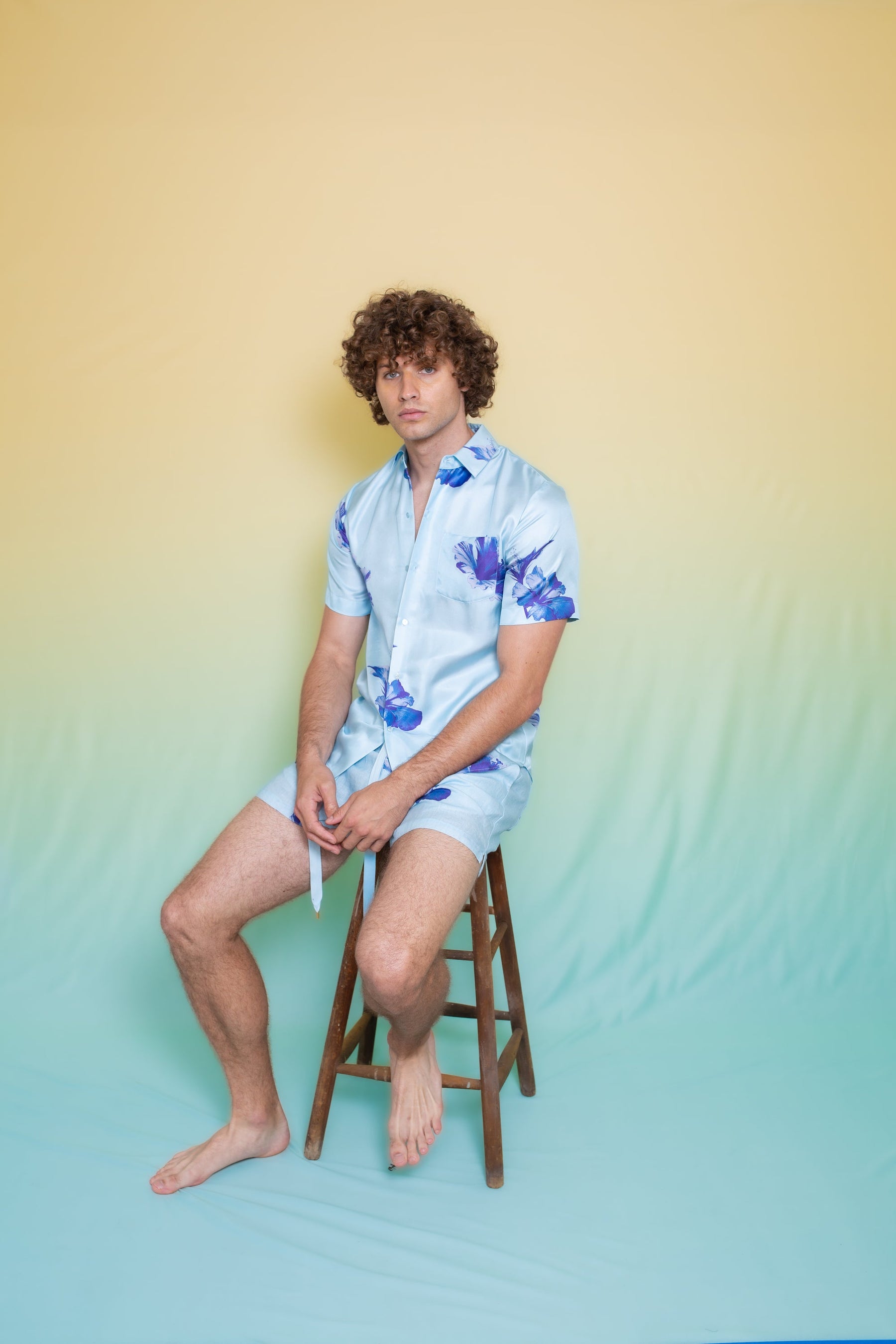 Boyfriend Silk Shirt Pale Blue Hawaii 
