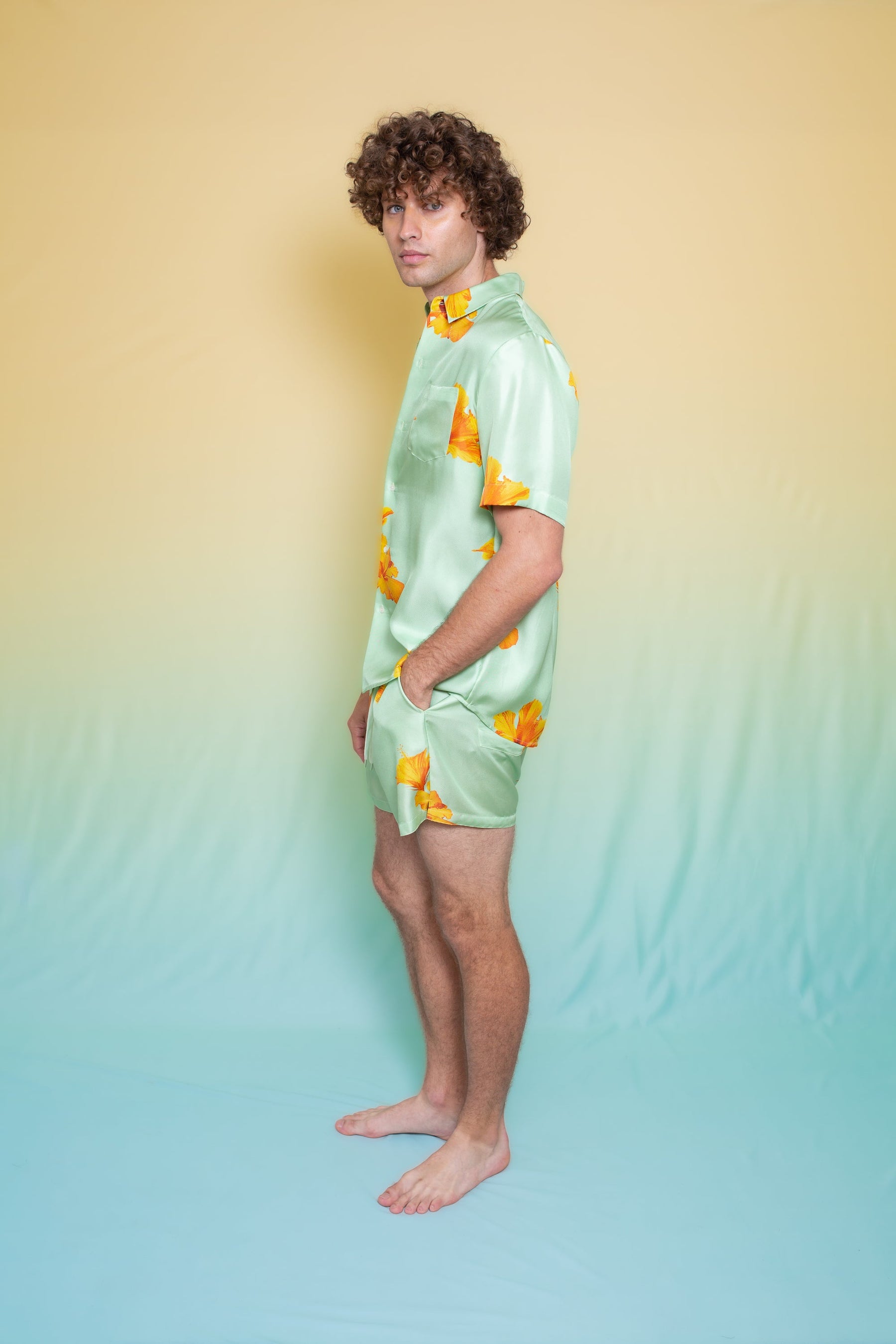 Boyfriend Silk Shirt Pistachio Hawaii 