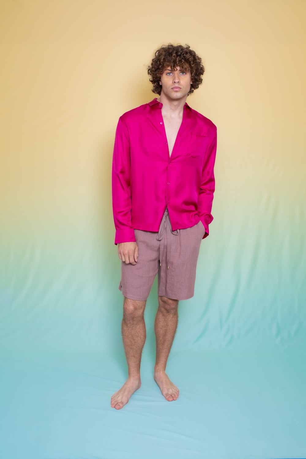 Ruben Long Sleeve Silk Shirt Fuscia 