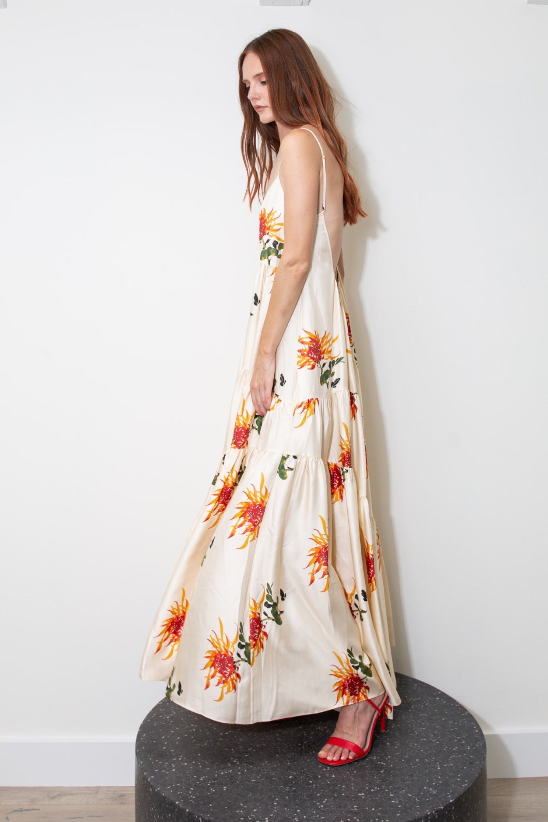 Malibu Silk Maxi Dress Orange Chrysanthemum