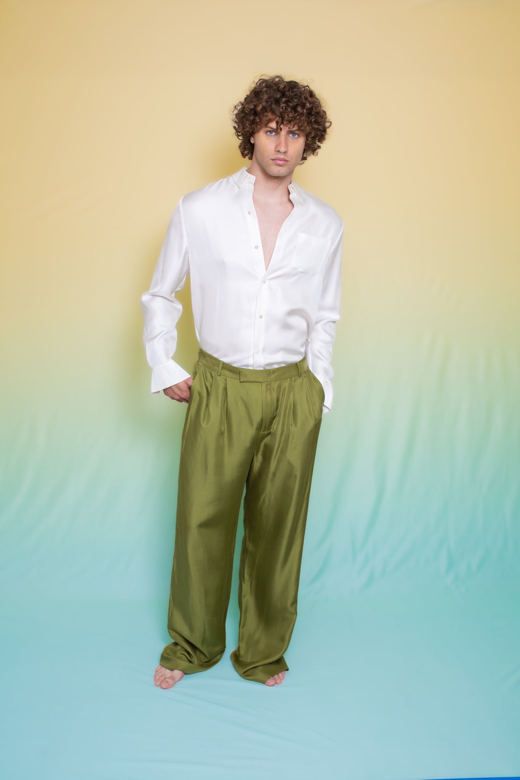 Ruben Long Sleeve Silk Shirt White 