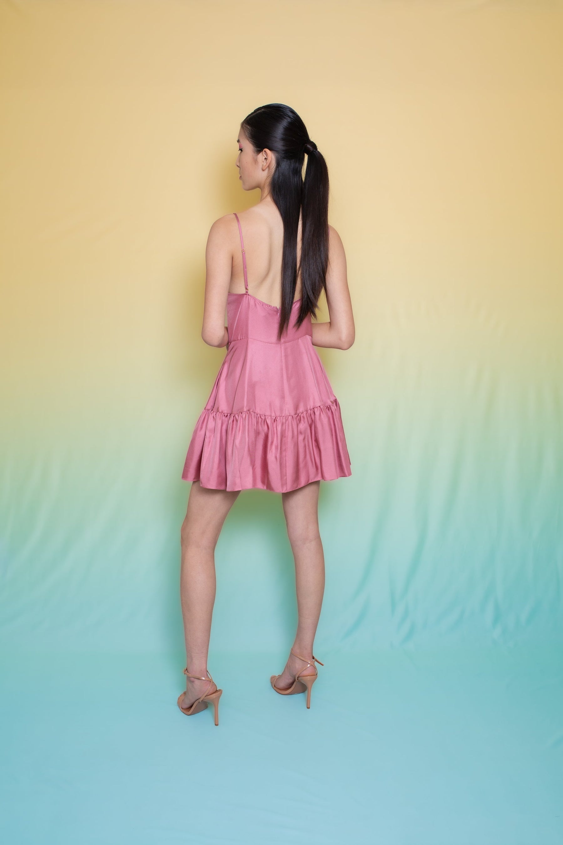 Del Mar Silk Short Dress Peach