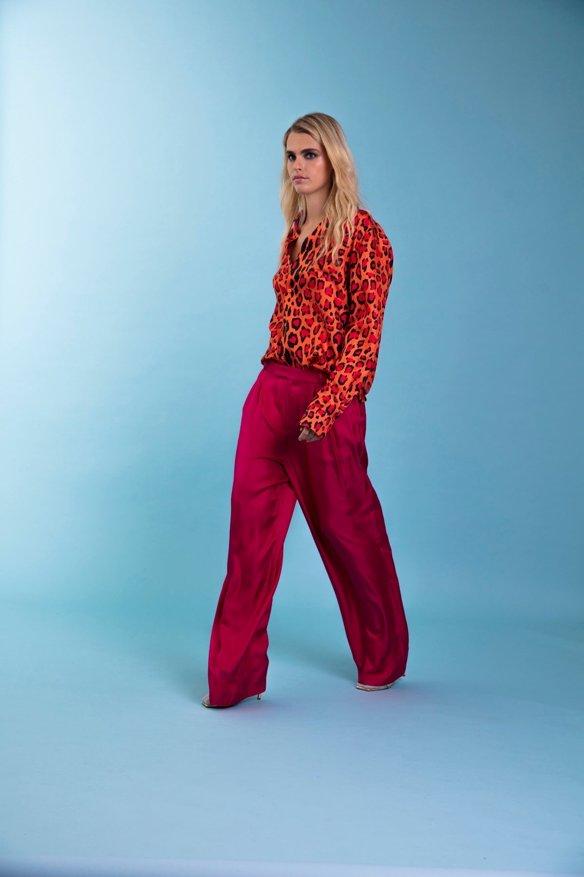 Ruben Long Sleeve Silk Shirt Red Jaguar 