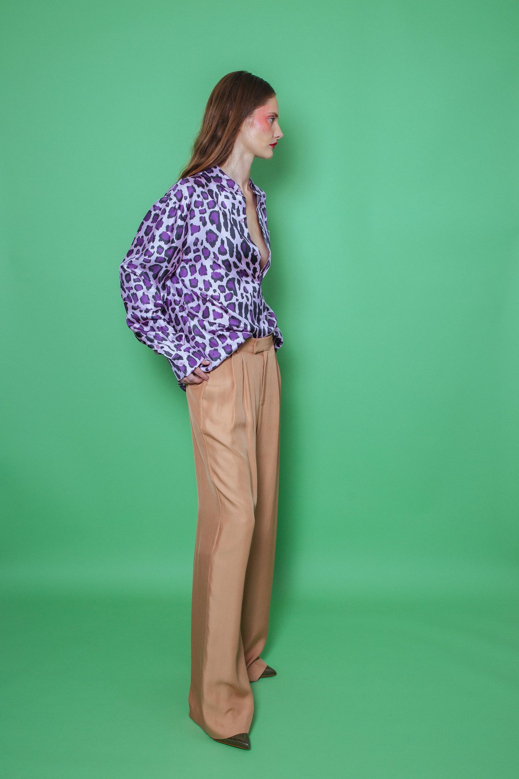 Ruben Long Sleeve Silk Shirt Violet Jaguar 