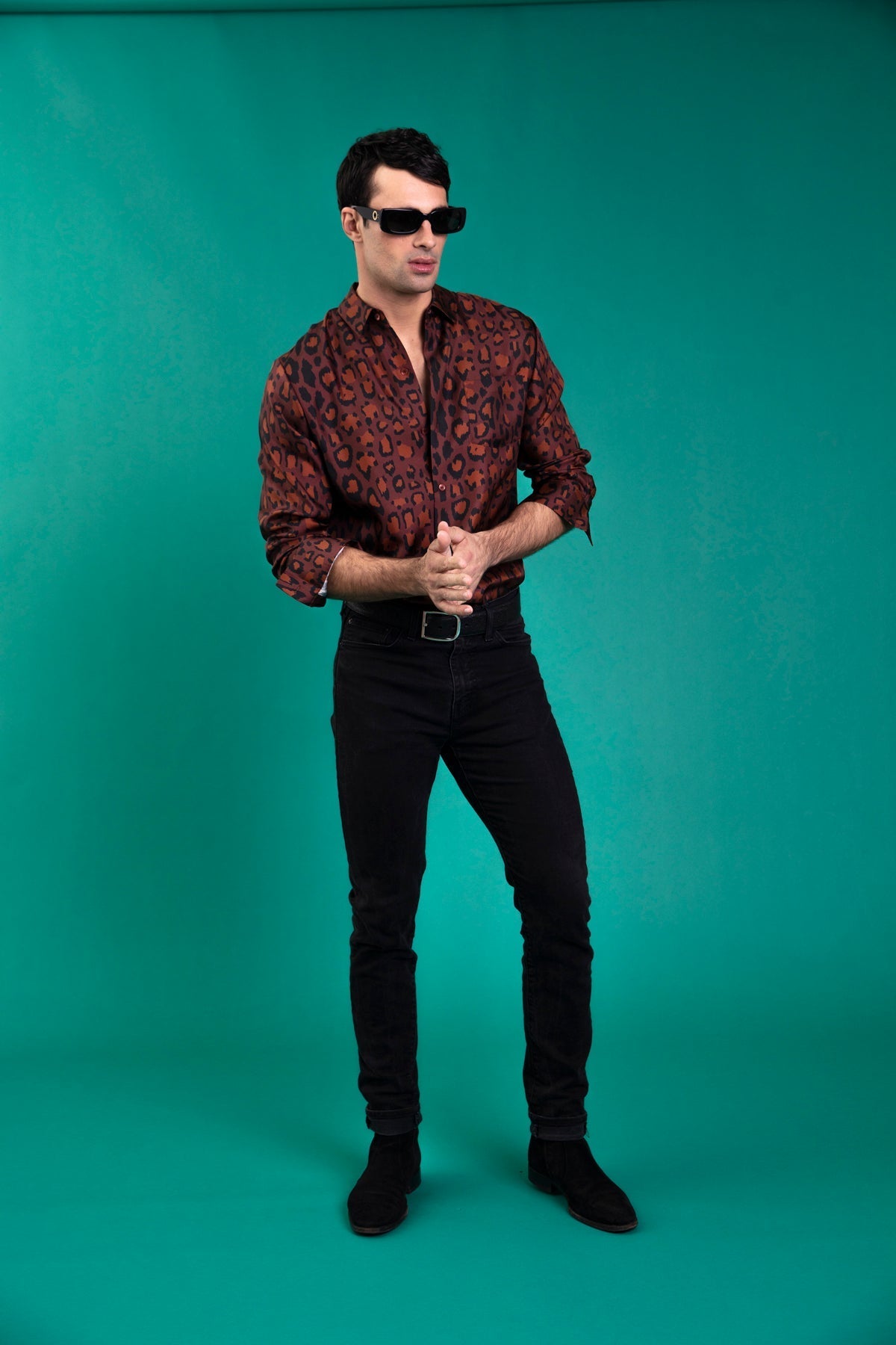 Ruben Long Sleeve Silk Shirt Chocolate Jaguar 