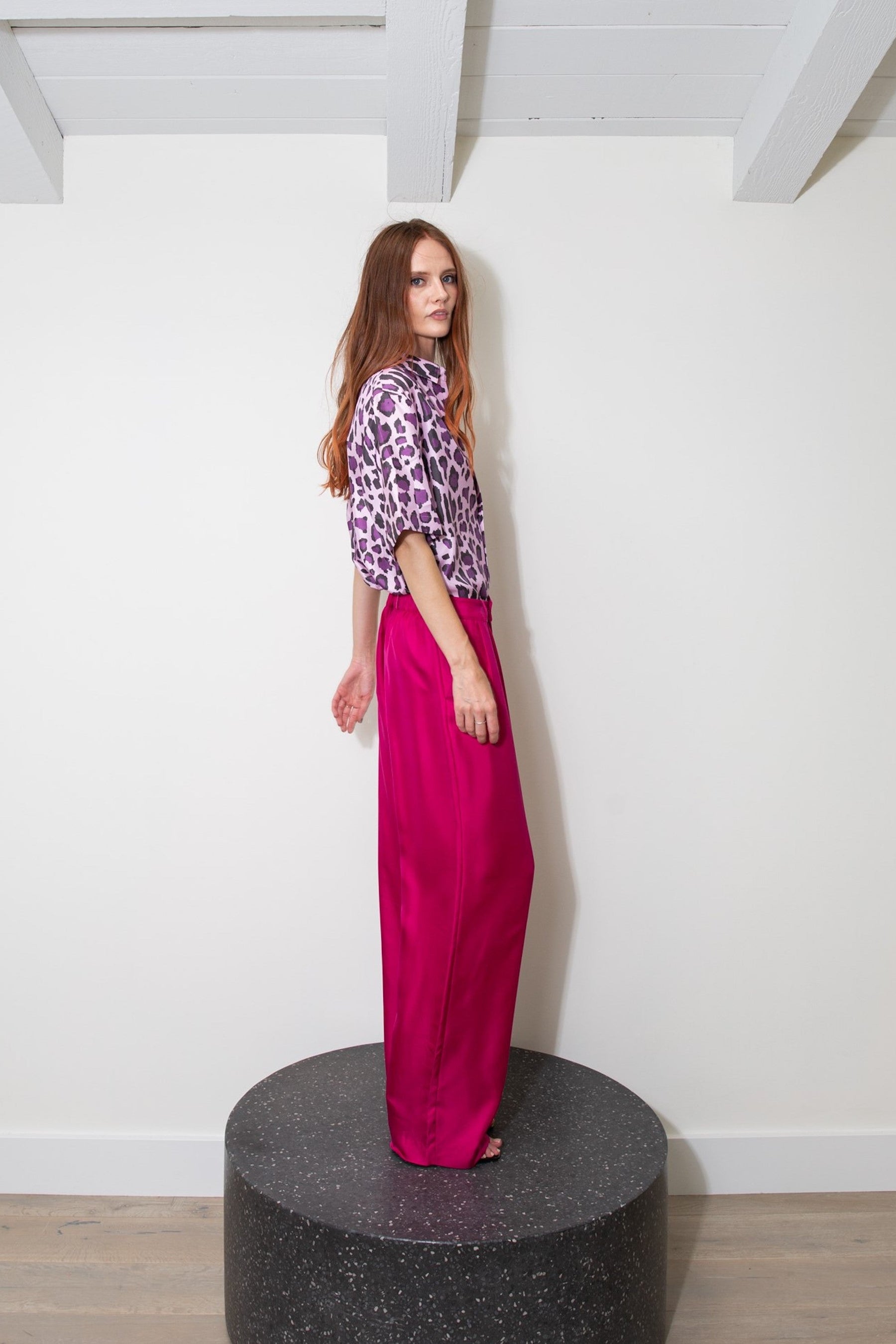 Boyfriend Silk Shirt Violet Jaguar 