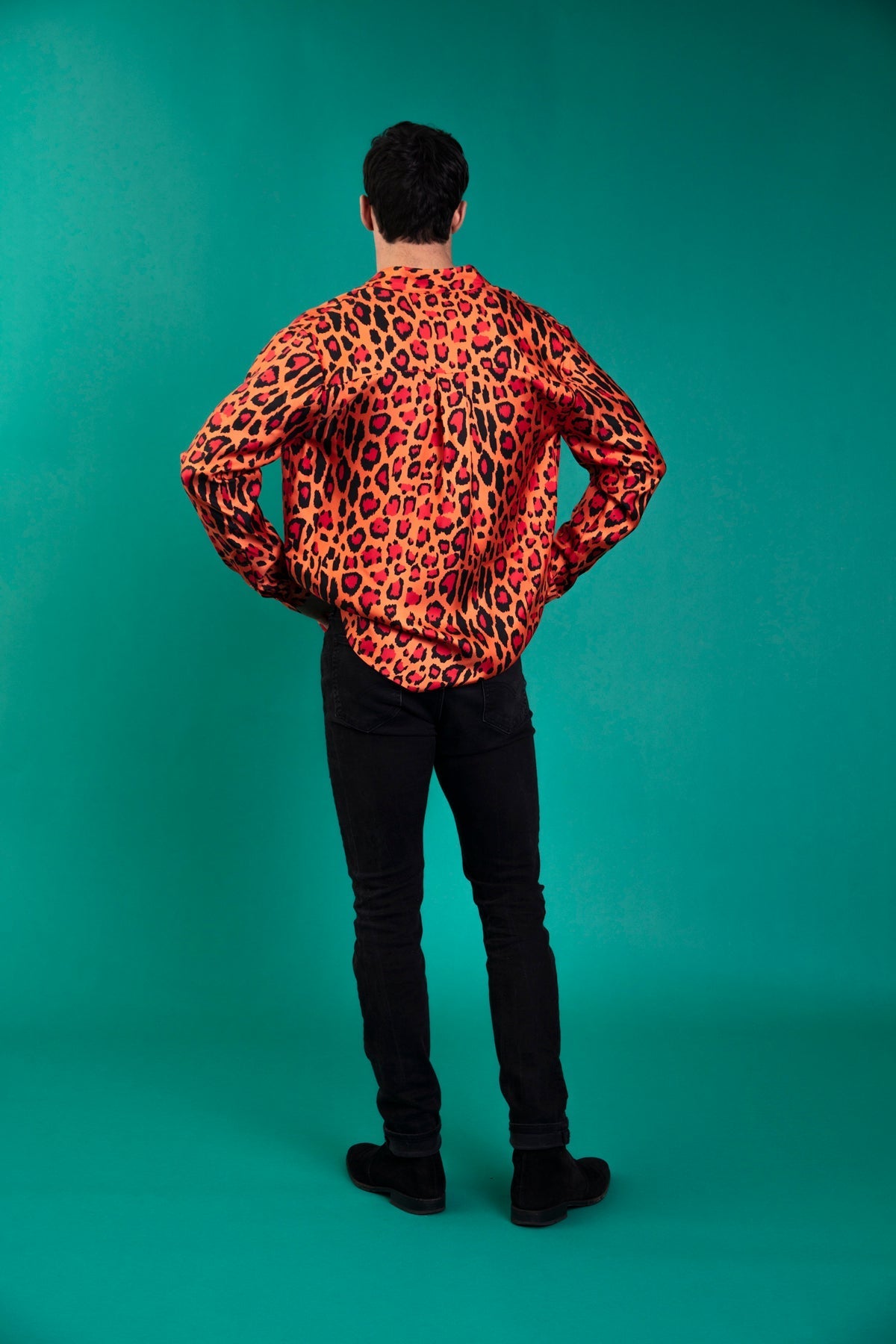 Ruben Long Sleeve Silk Shirt Red Jaguar 