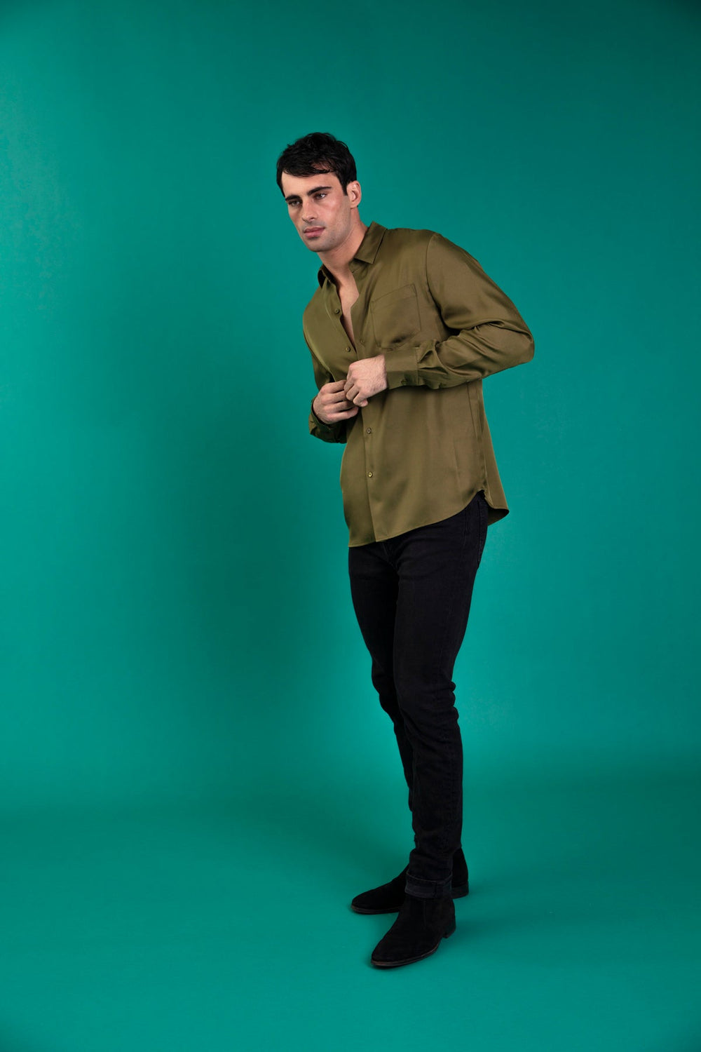 Ruben Long Sleeve Silk Shirt Khaki 