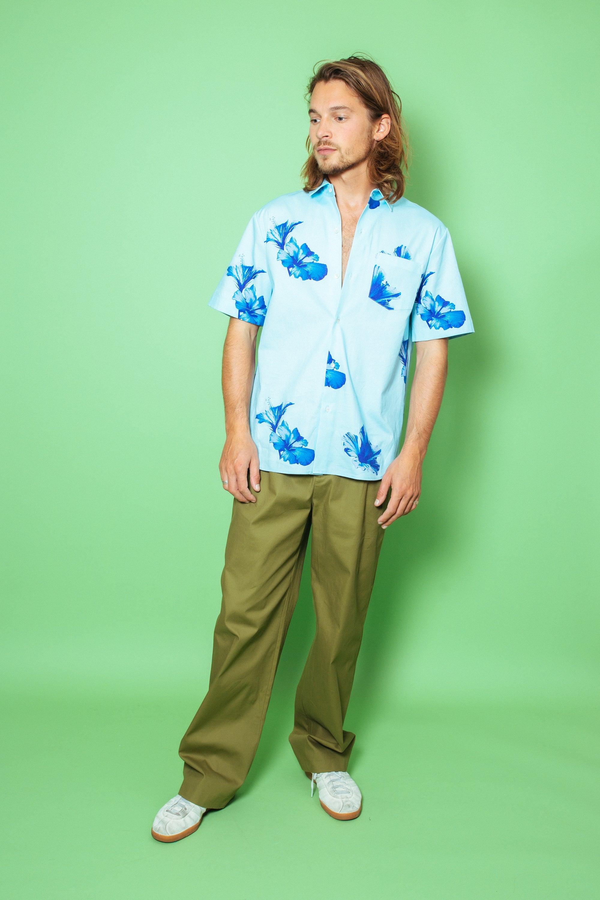 Boyfriend Cotton Shirt Pale Blue Hawaii Man · FINNEY - A modern